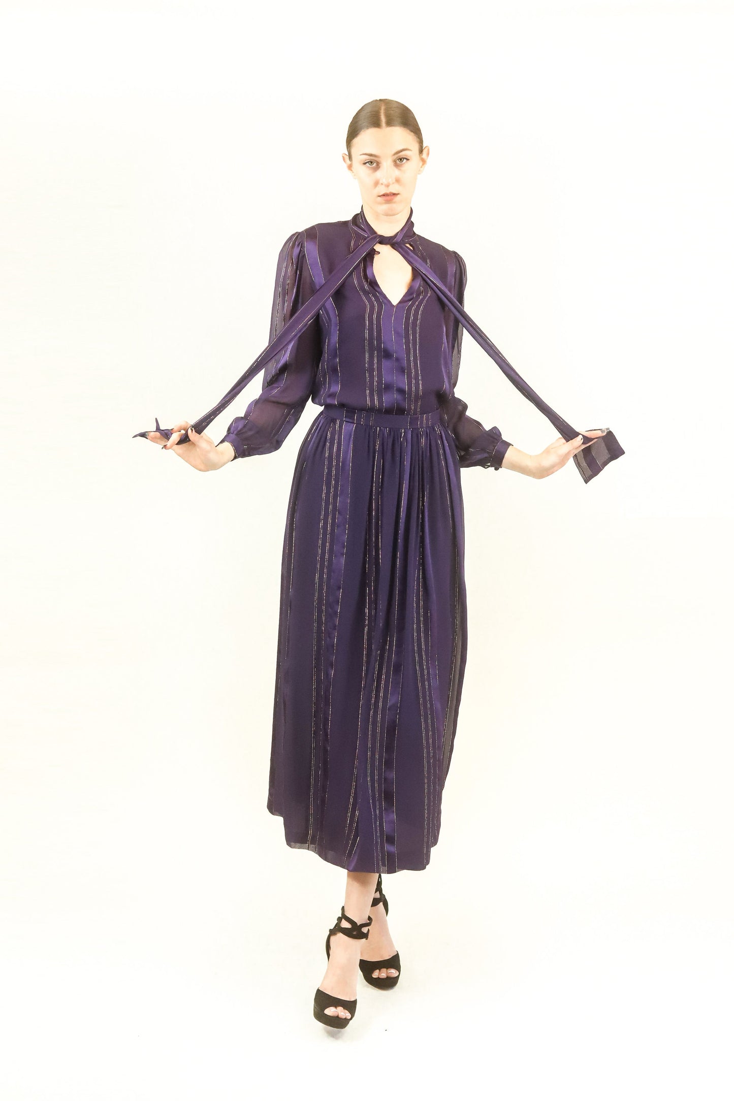 Givenchy Paris Silk & Gold Metallic Skirt Set - The Kit Vintage