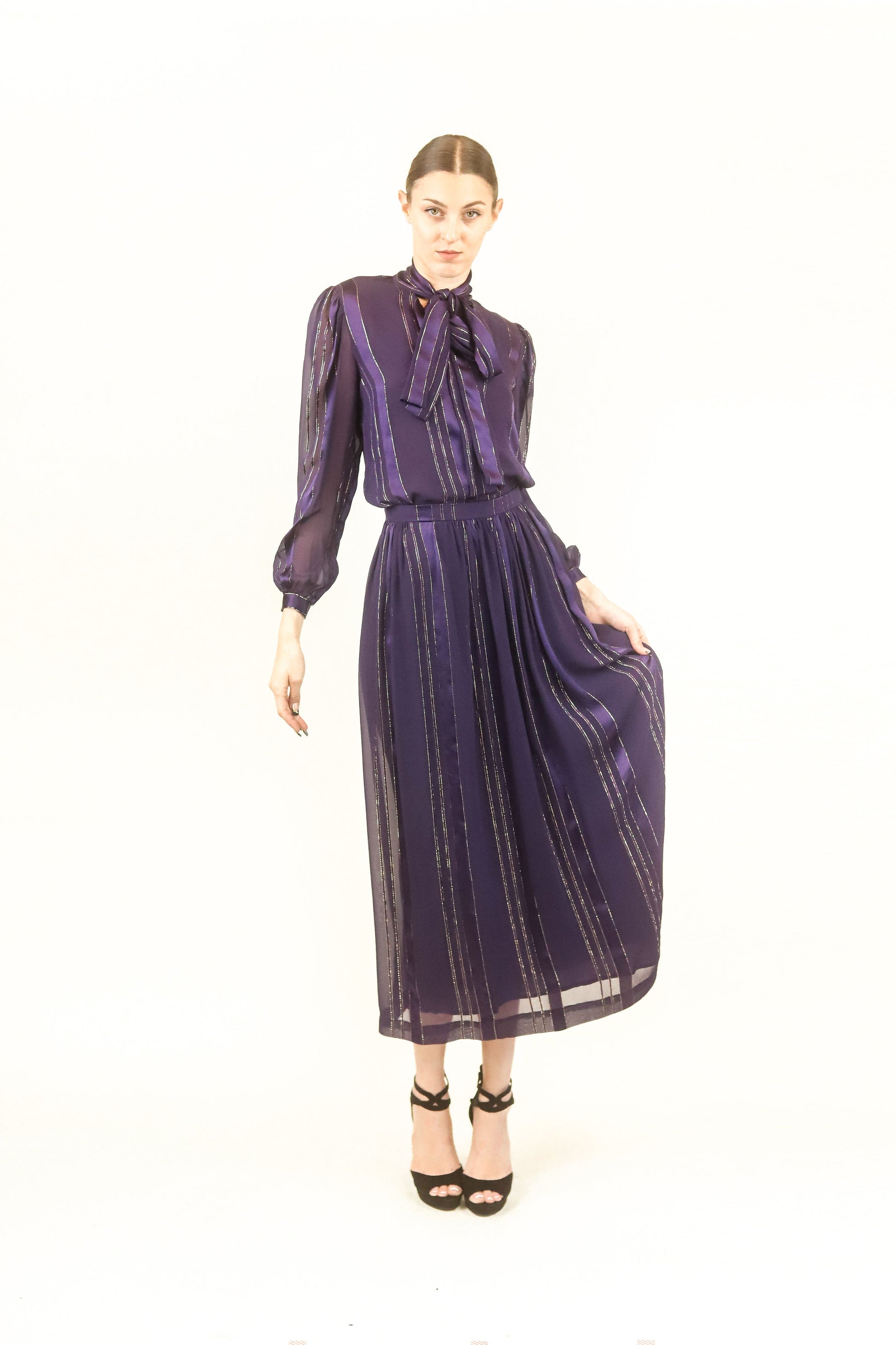 Givenchy Paris Silk & Gold Metallic Skirt Set - The Kit Vintage