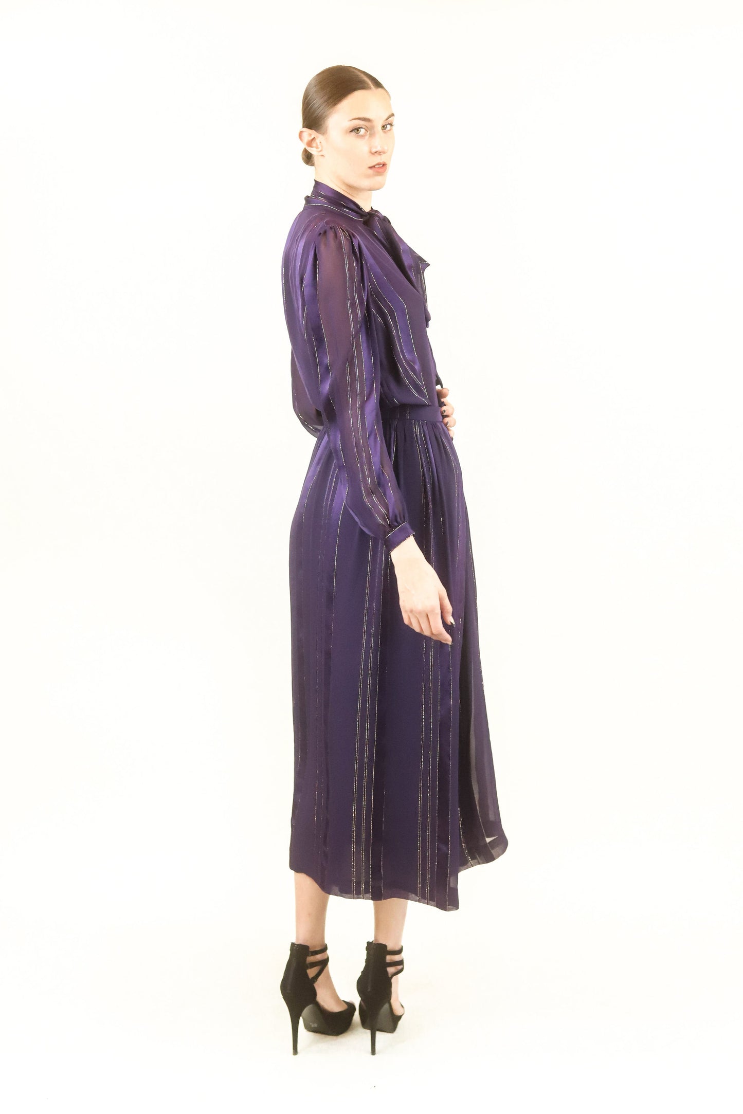 Givenchy Paris Silk & Gold Metallic Skirt Set - The Kit Vintage