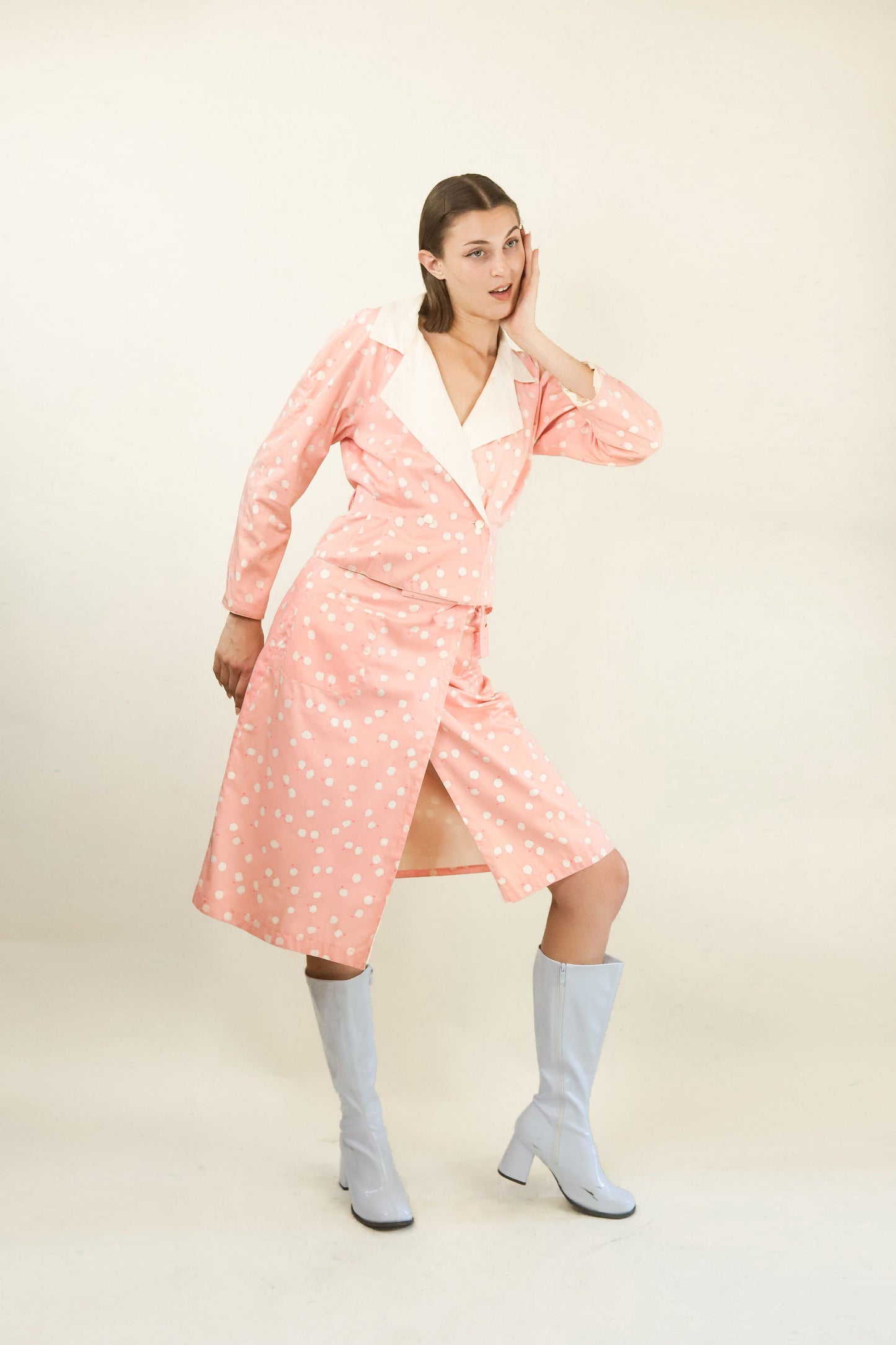 Courreges c. 1980's Pink and White Dot Skirt Suit - The Kit Vintage