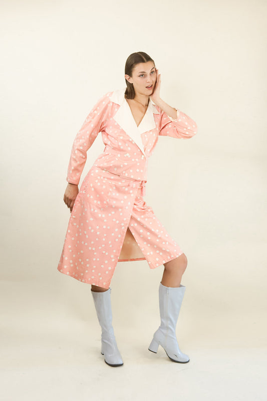 Courreges c. 1980's Pink and White Dot Skirt Suit - The Kit Vintage