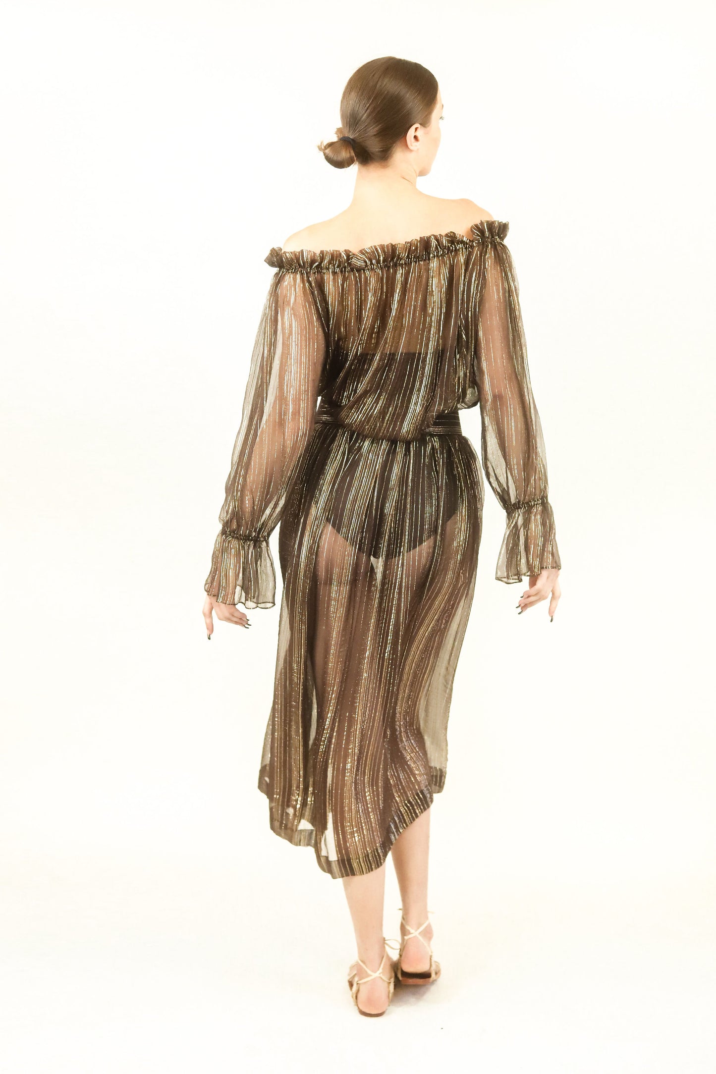 Brown & Gold Metallic Stripe Skirt Set - The Kit Vintage