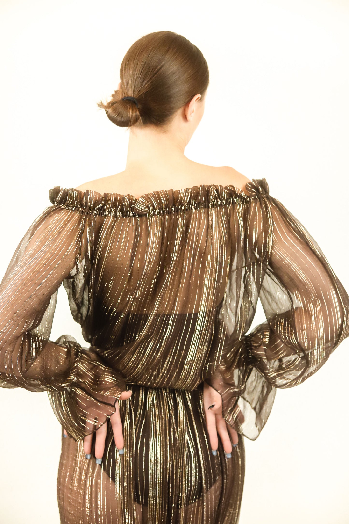 Brown & Gold Metallic Stripe Skirt Set - The Kit Vintage