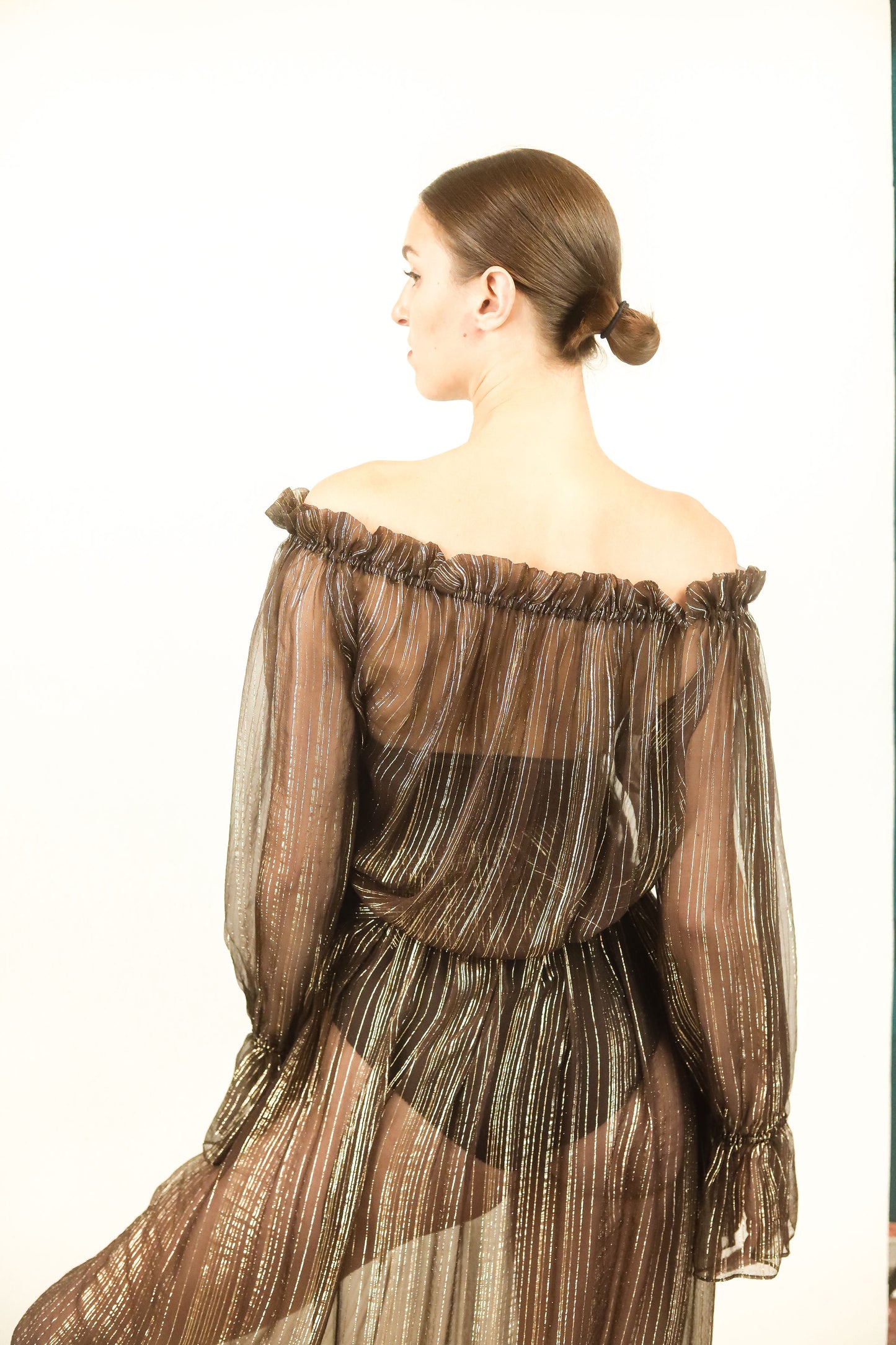 Brown & Gold Metallic Stripe Skirt Set - The Kit Vintage