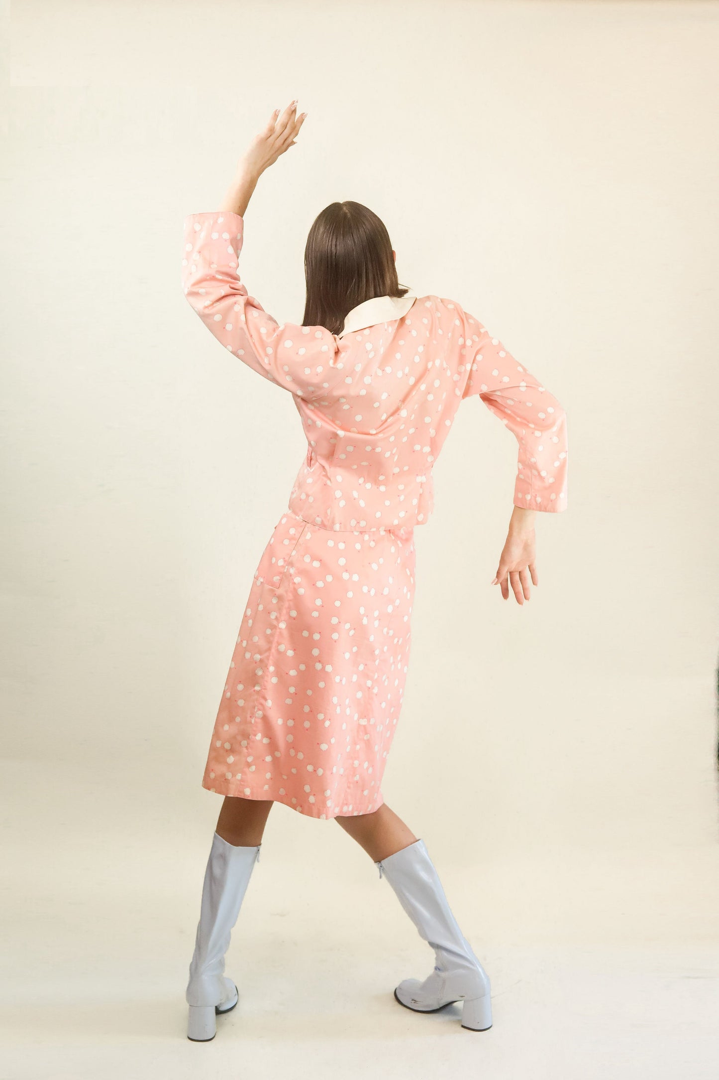 Courreges c. 1980's Pink and White Dot Skirt Suit - The Kit Vintage