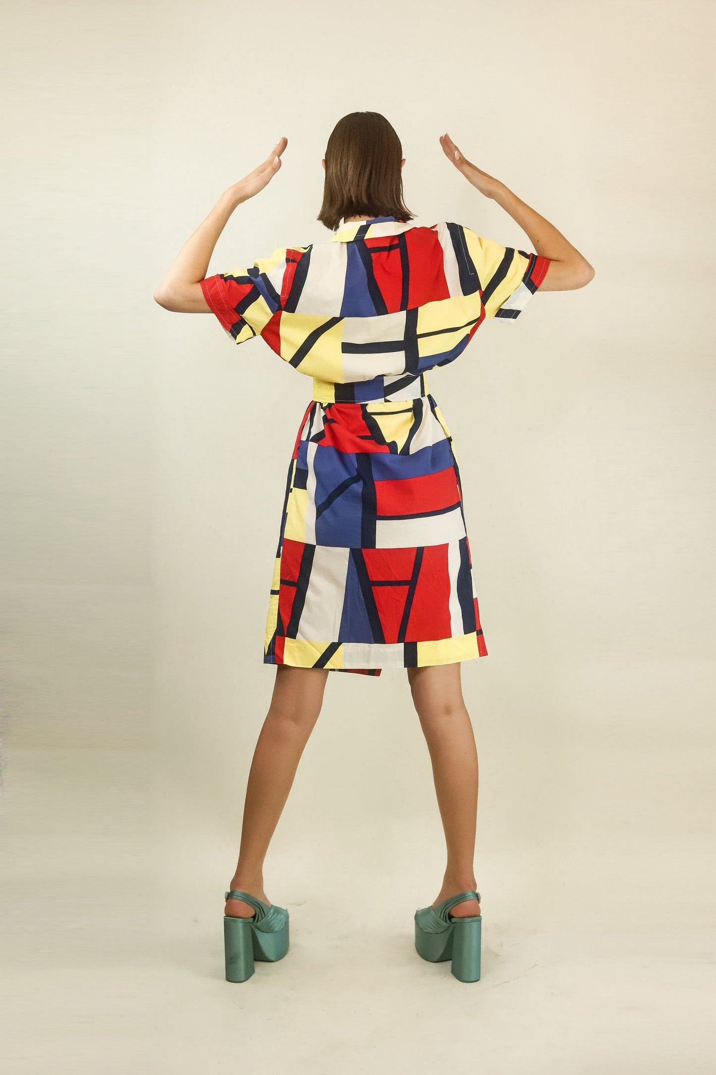 Courreges c. 1980's Mondrian Style Geometric BeltedDress - The Kit Vintage