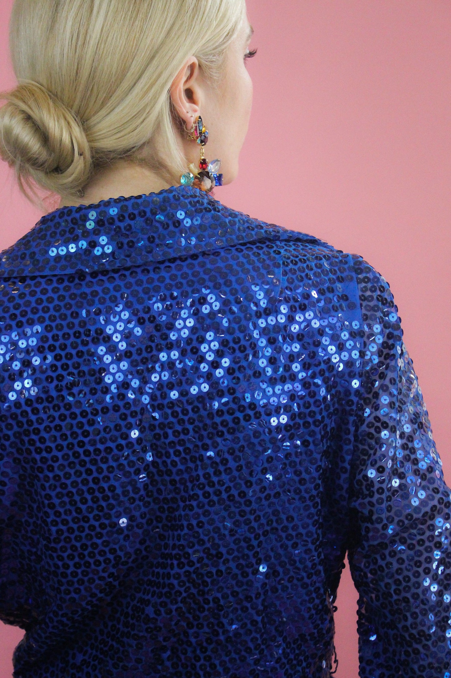 Oscar De La Renta Jewel Tone Blue Sequin Gown