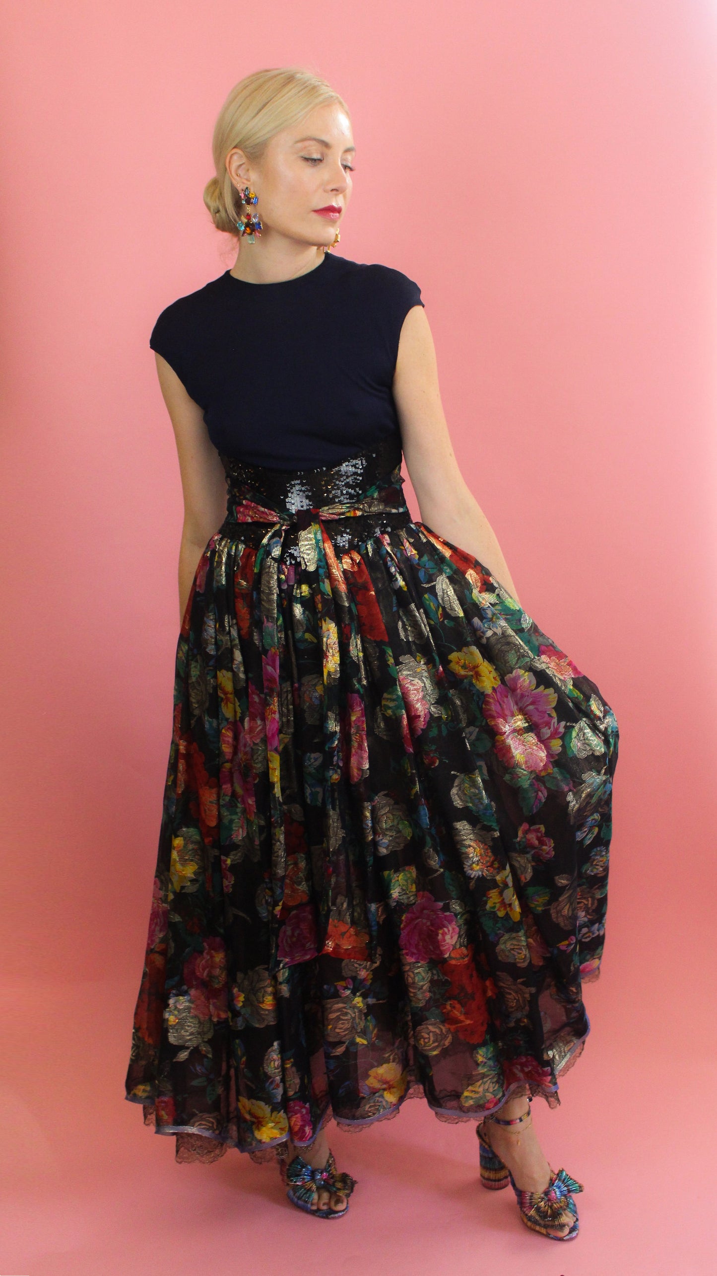 1990's Geoffrey Beene Metallic Floral & Sequin Gown - The Kit Vintage
