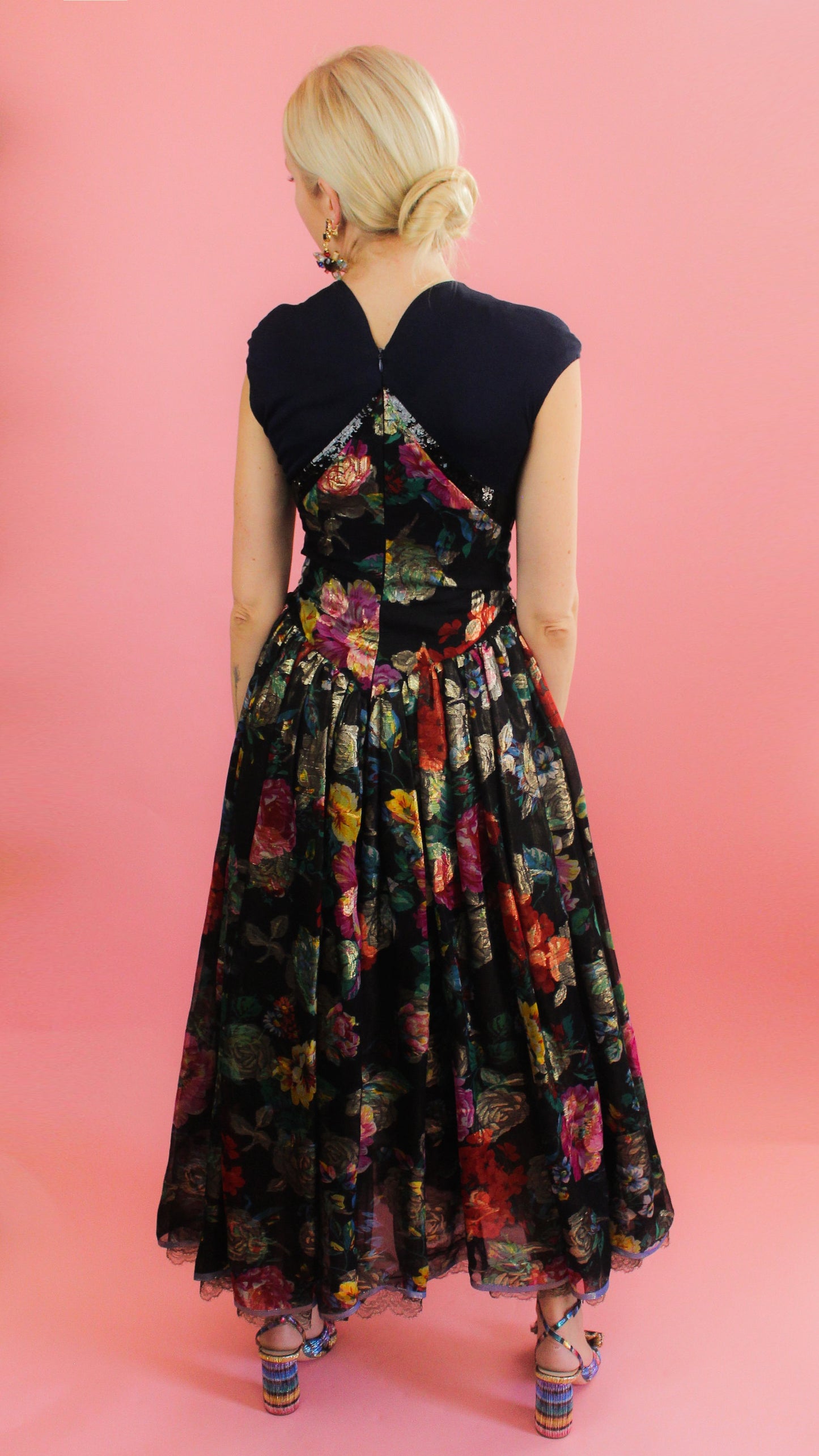 1990's Geoffrey Beene Metallic Floral & Sequin Gown - The Kit Vintage