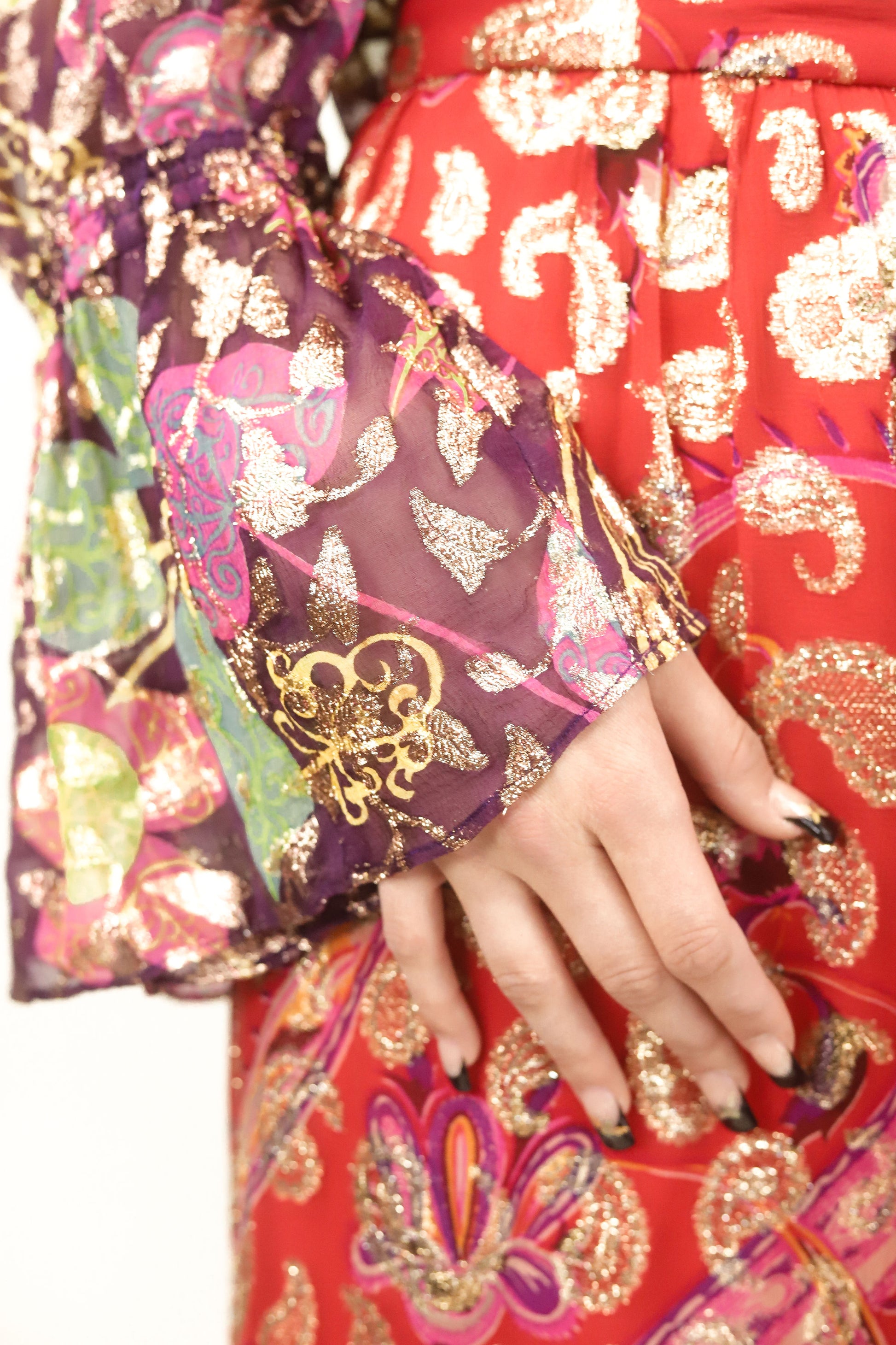 Metallic Paisley Skirt and Off the Shoulder Set - The Kit Vintage