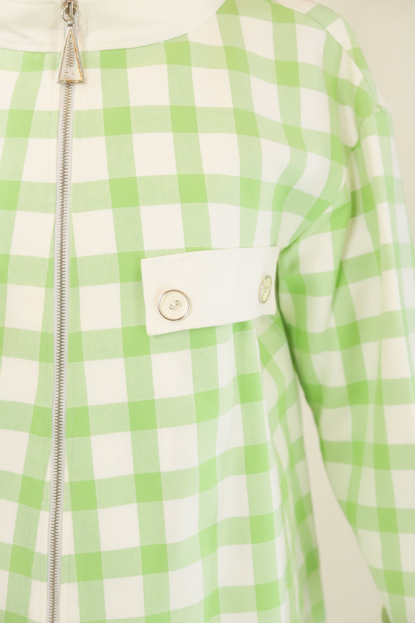 Courreges c. 1989's Lime Green and White Plaid Coat