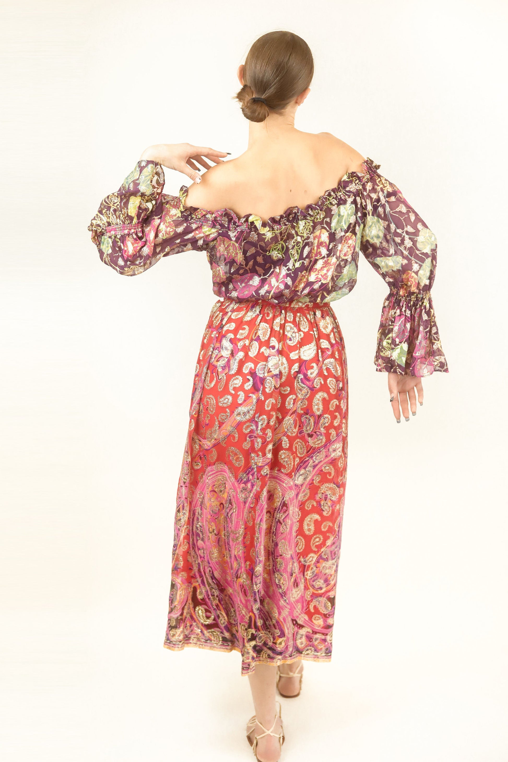 Metallic Paisley Skirt and Off the Shoulder Set - The Kit Vintage