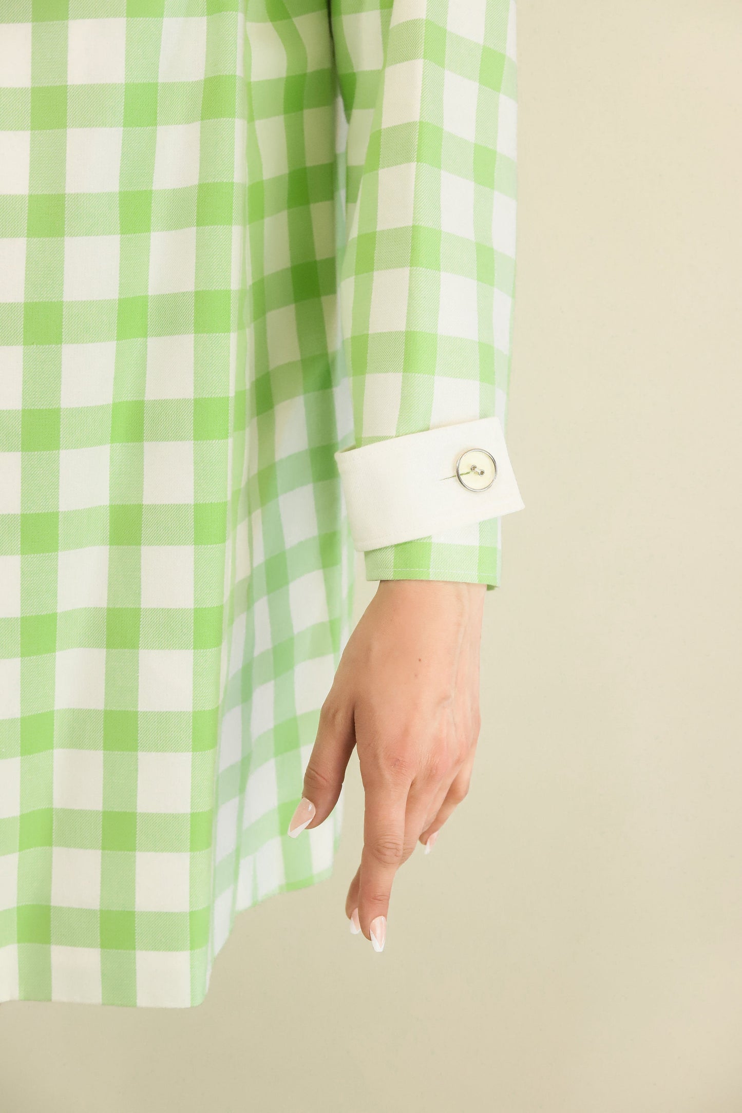 Courreges c. 1989's Lime Green and White Plaid Coat