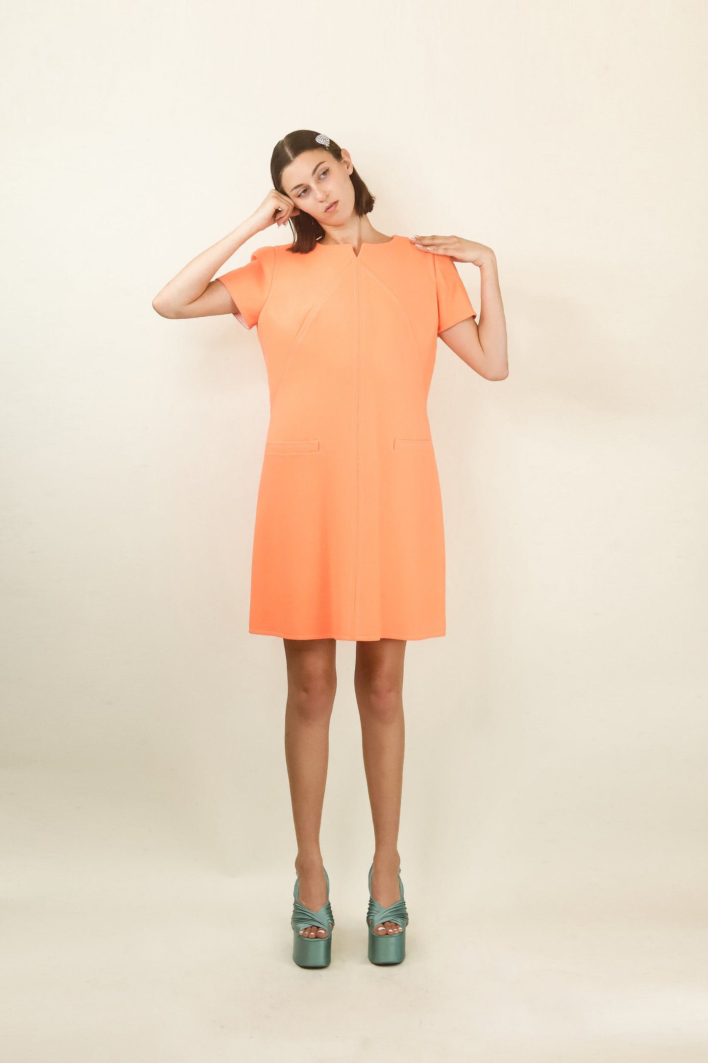 Courreges c. 1980's Peach Sorbet Dress with Pockets