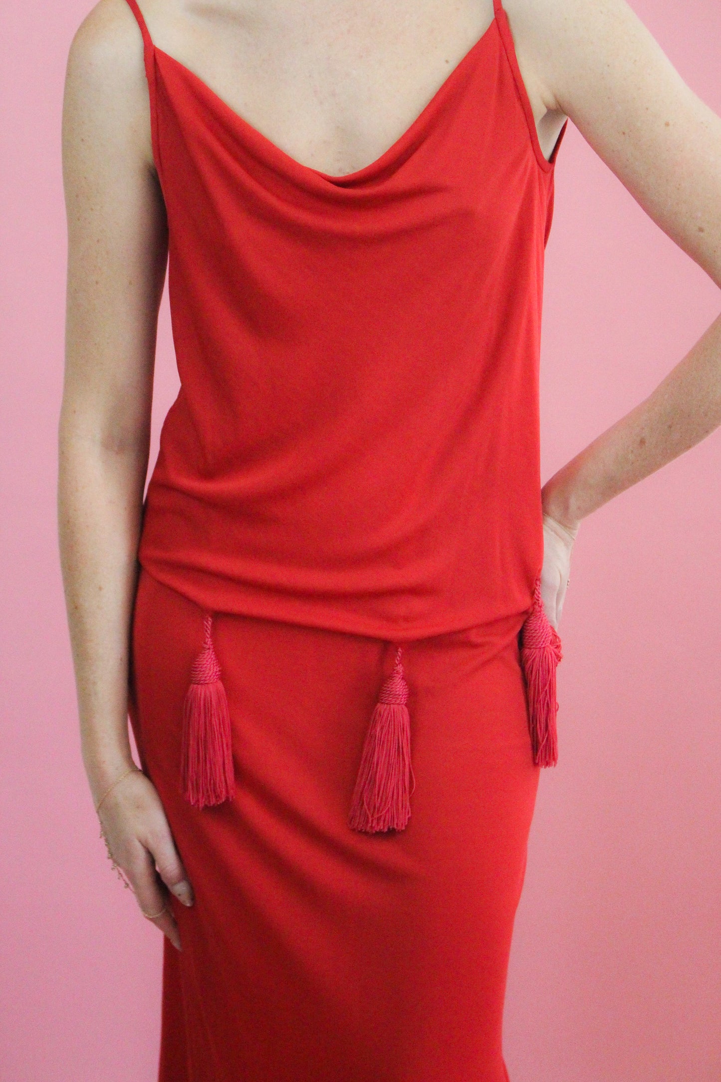 Valentino Red Jersey Tassel Dress - The Kit Vintage