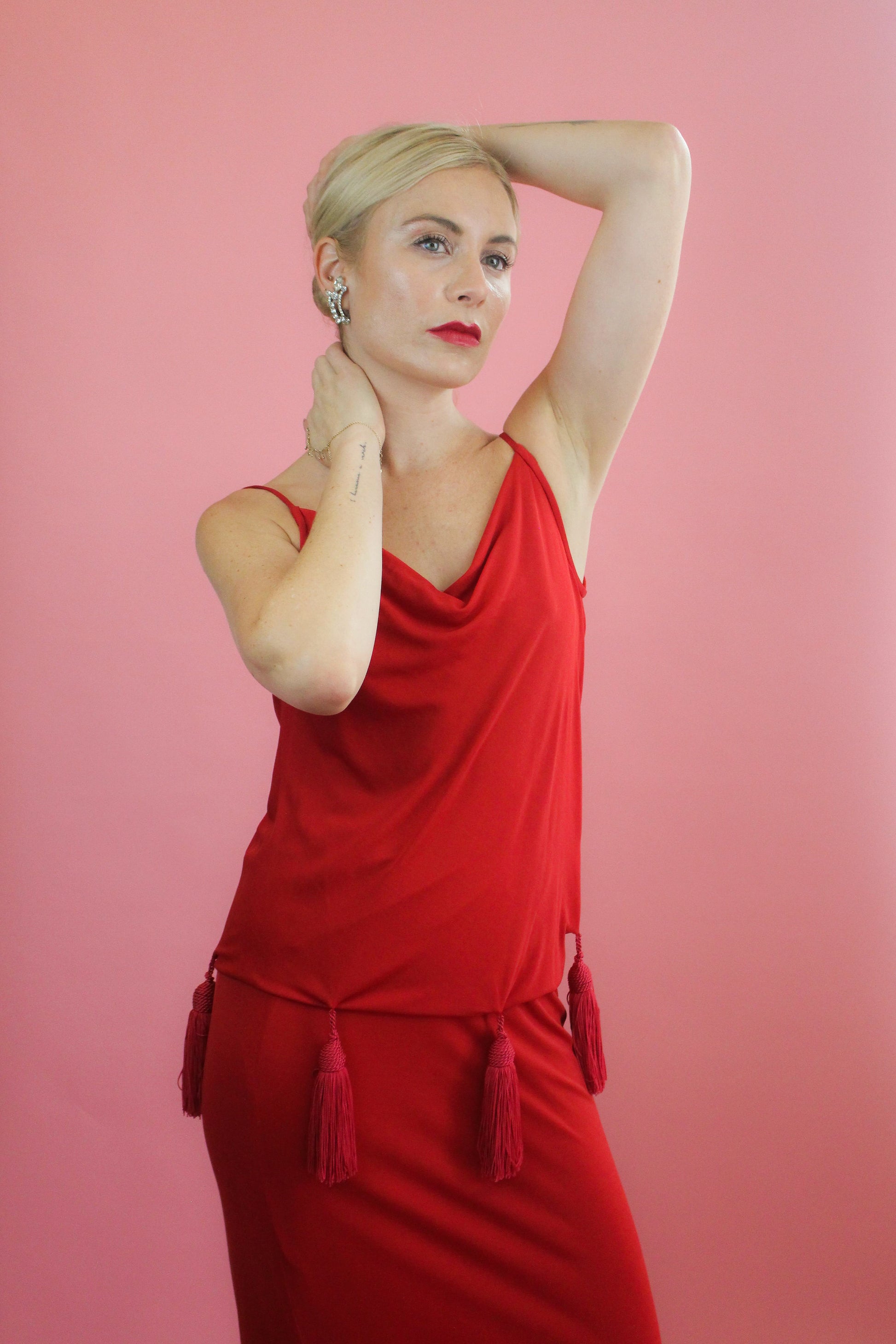 Valentino Red Jersey Tassel Dress - The Kit Vintage