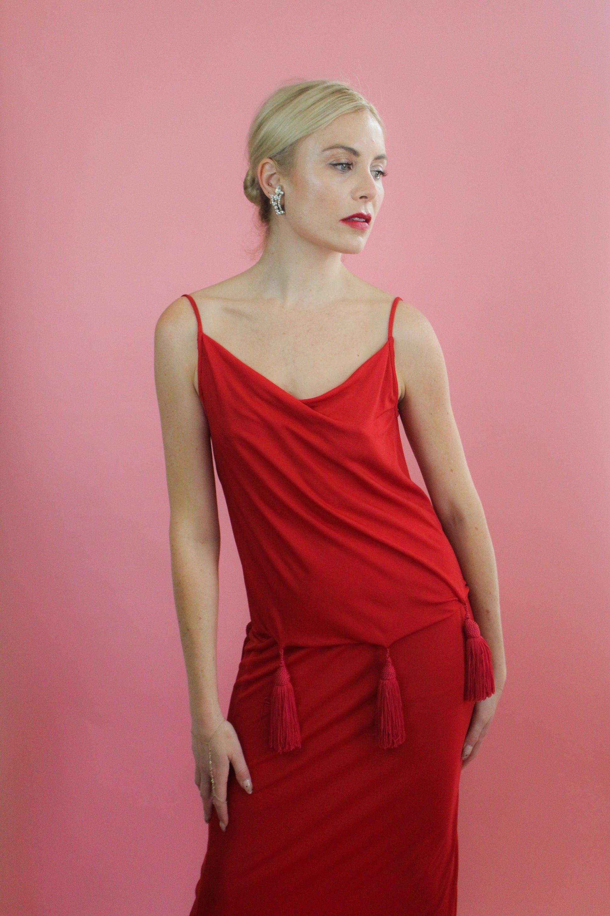 Valentino Red Jersey Tassel Dress - The Kit Vintage