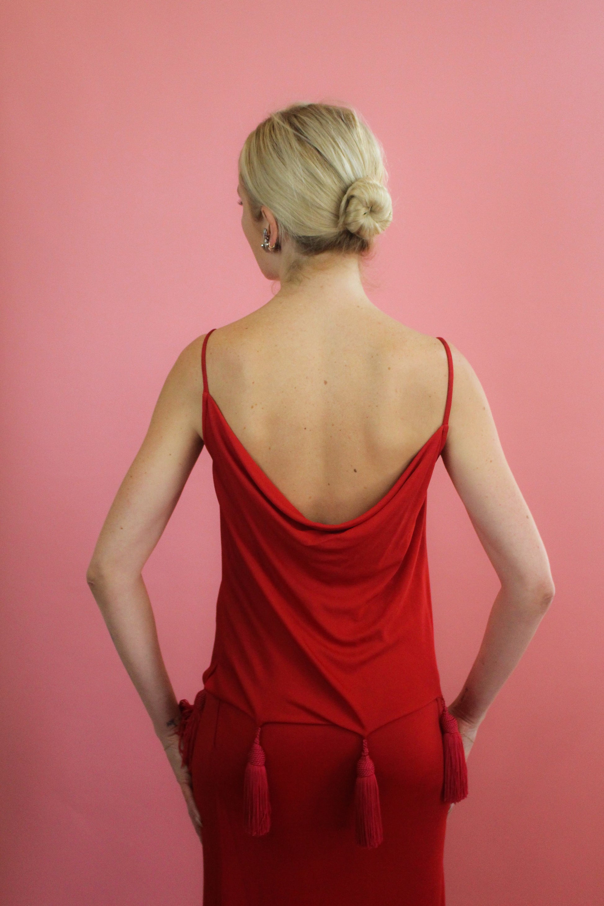 Valentino Red Jersey Tassel Dress - The Kit Vintage