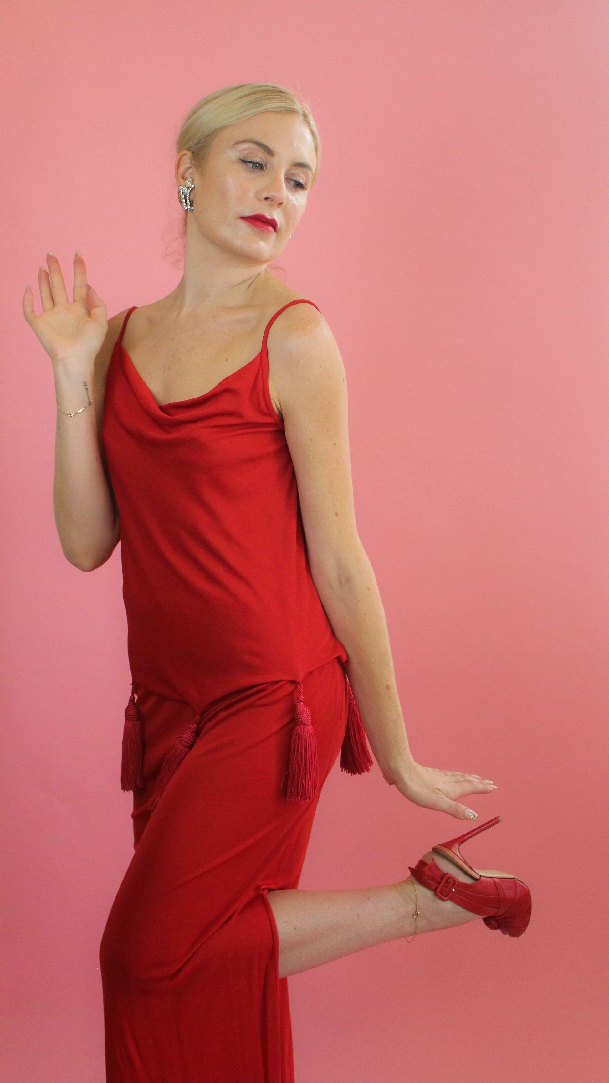 Valentino Red Jersey Tassel Dress - The Kit Vintage