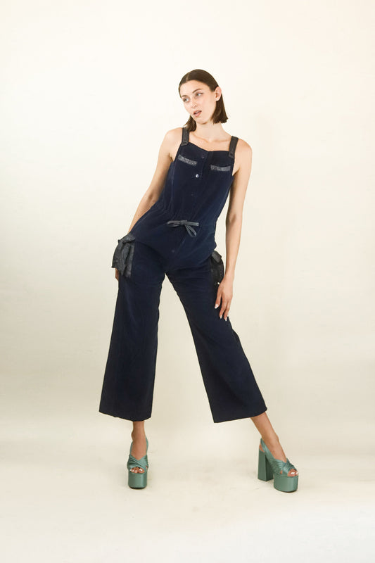 Courreges Hyperbole c.1970's Navy Corduroy and Vinyl Jumpsuit - The Kit Vintage
