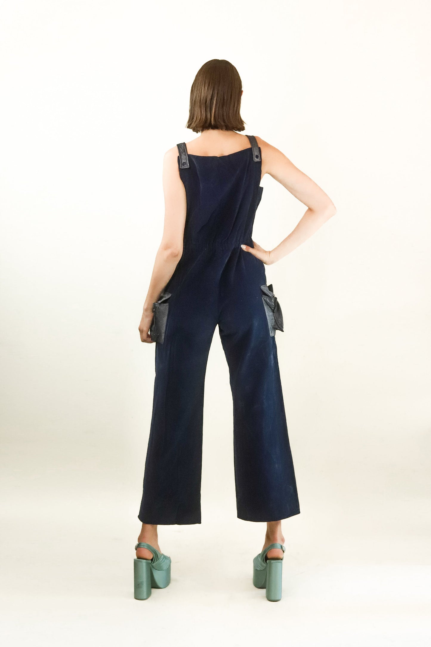 Courreges Hyperbole c.1970's Navy Corduroy and Vinyl Jumpsuit - The Kit Vintage
