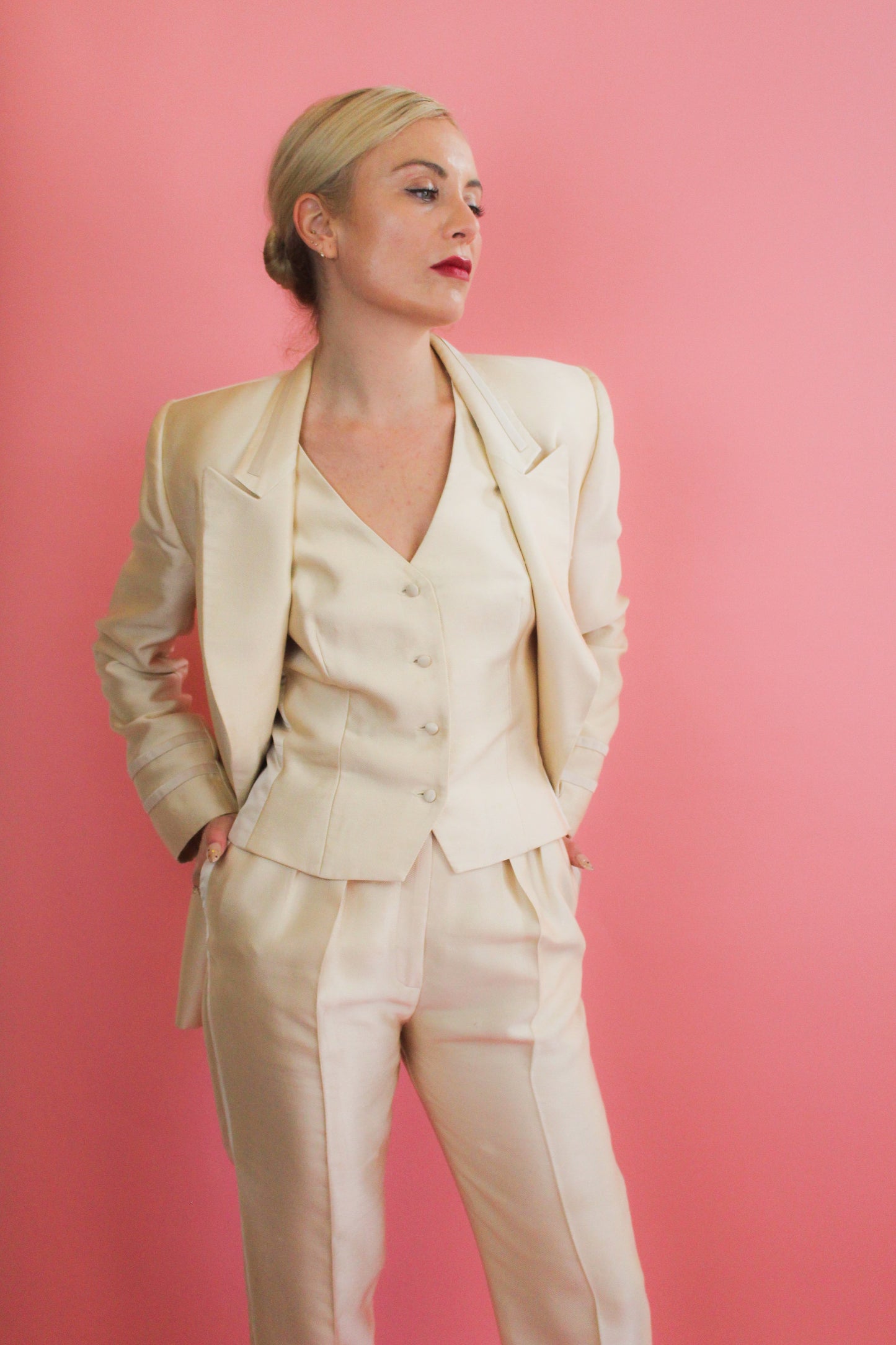 Ivory Three Piece Tuxedo Suit - The Kit Vintage