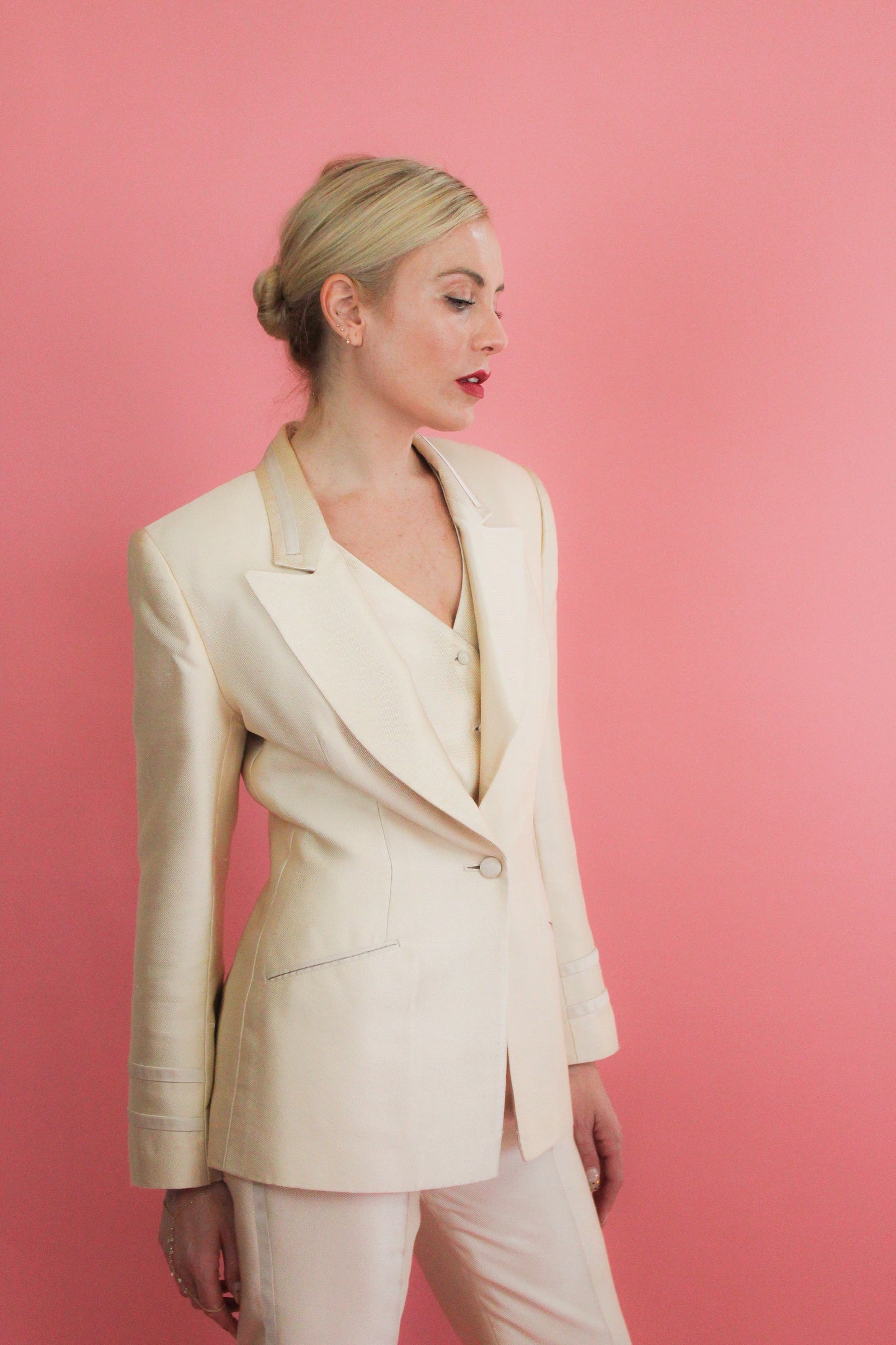 Ivory Three Piece Tuxedo Suit - The Kit Vintage