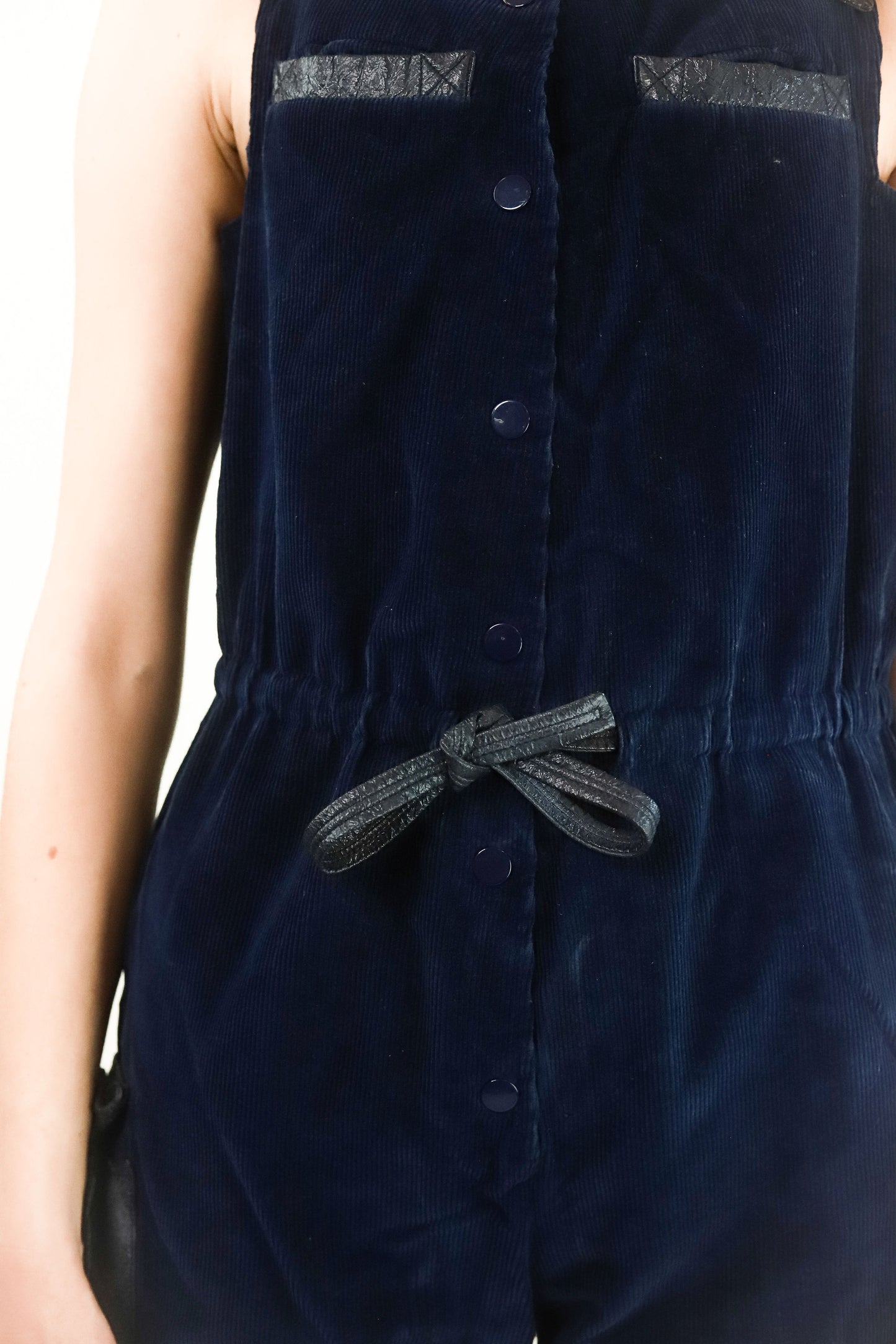 Courreges Hyperbole c.1970's Navy Corduroy and Vinyl Jumpsuit - The Kit Vintage
