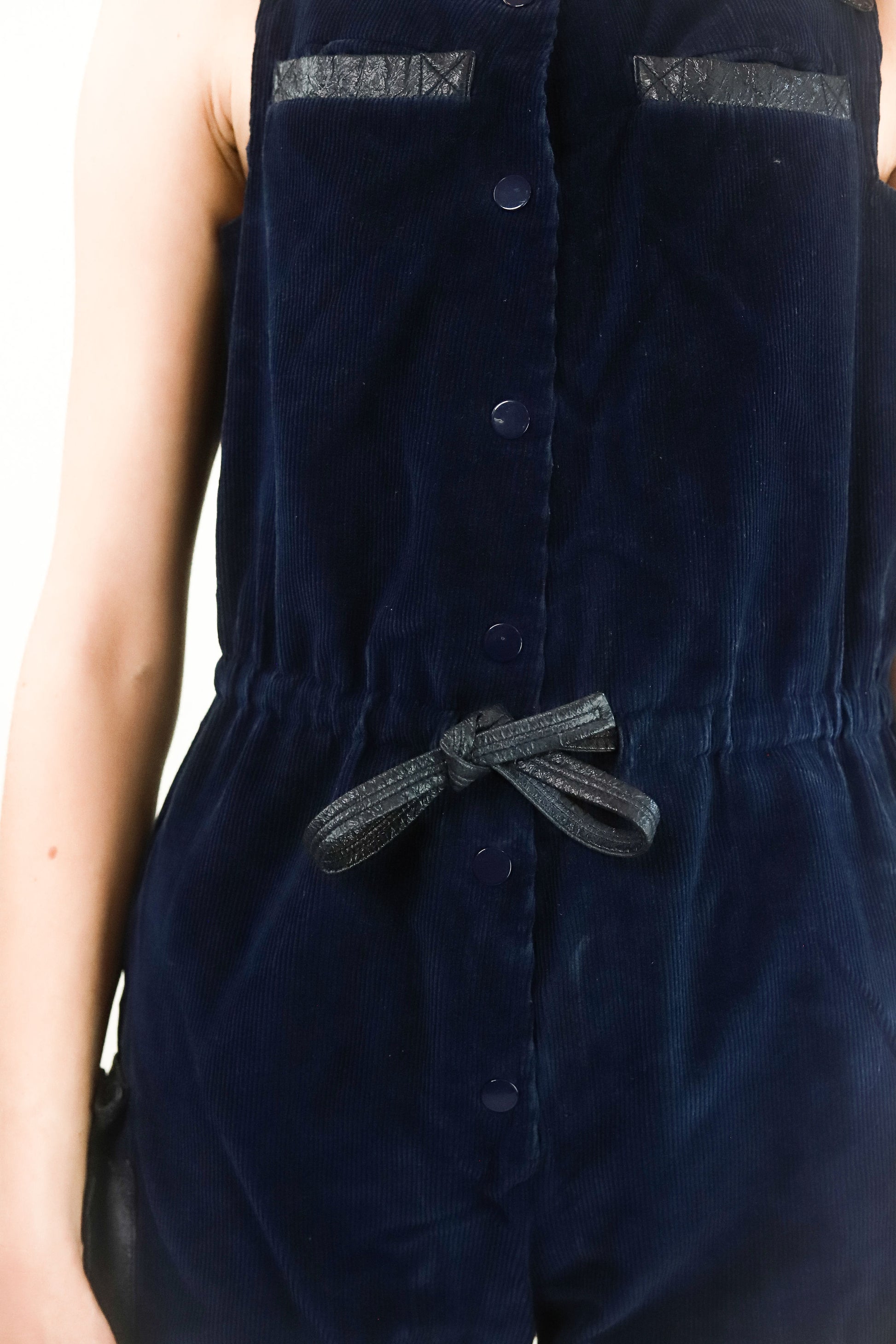 Courreges Hyperbole c.1970's Navy Corduroy and Vinyl Jumpsuit - The Kit Vintage