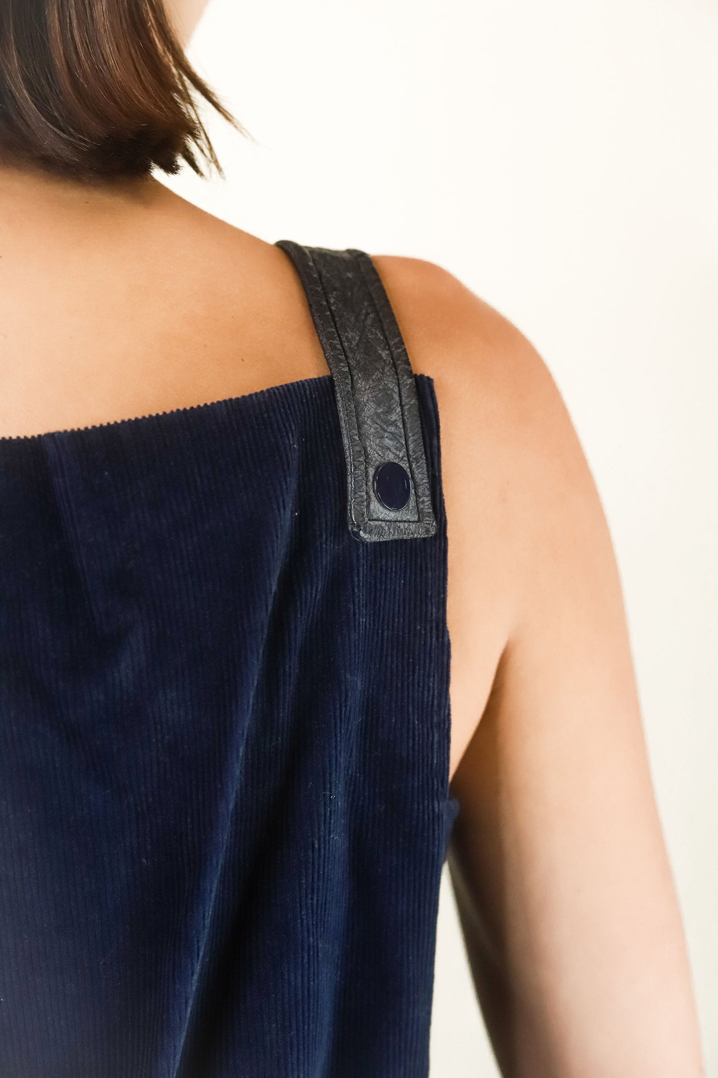 Courreges Hyperbole c.1970's Navy Corduroy and Vinyl Jumpsuit - The Kit Vintage