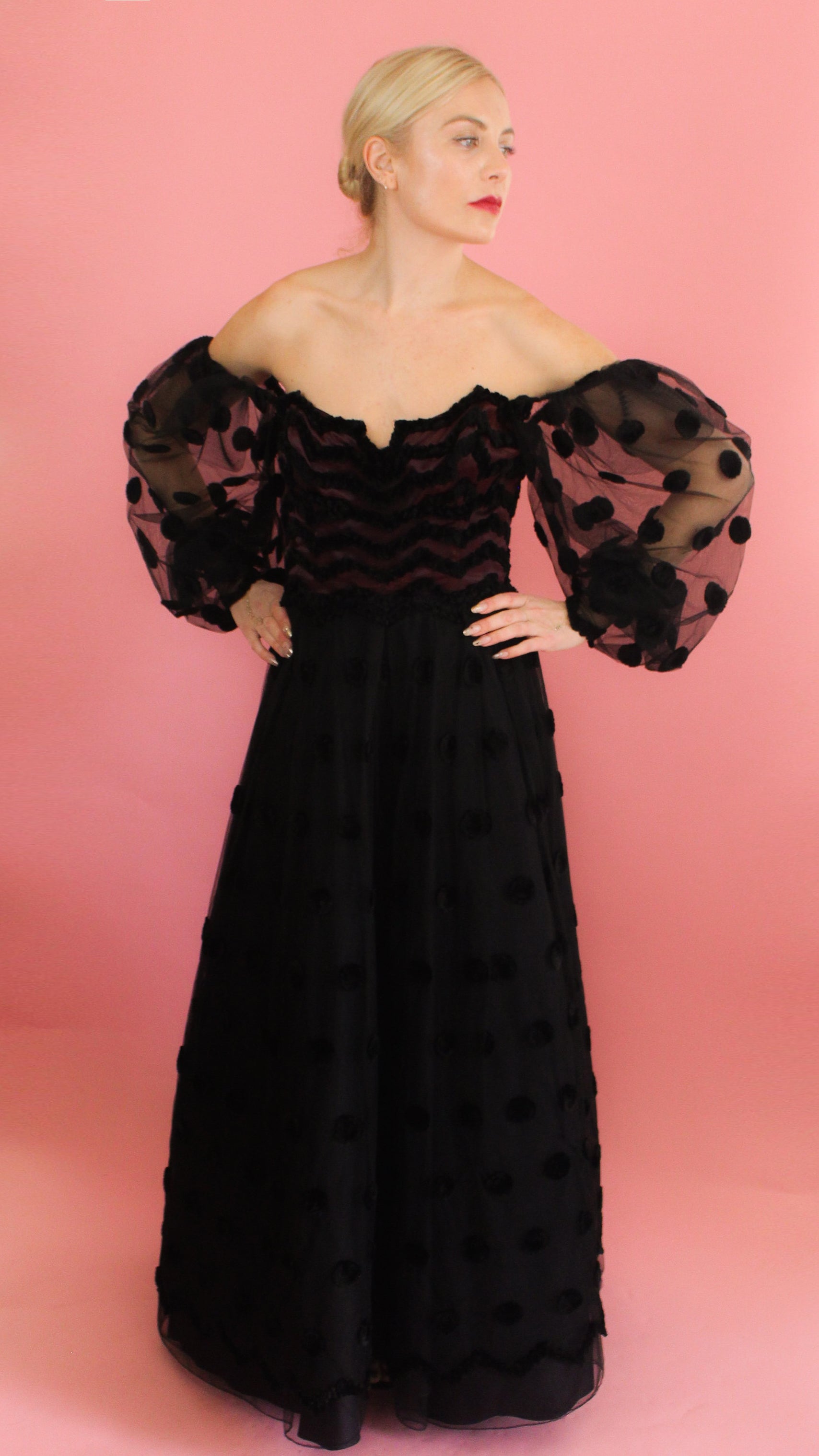 Loris Azzaro 1979 Polka Dot, Balloon Sleeve Gown - The Kit Vintage