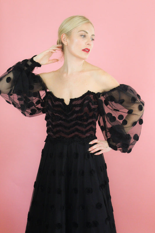 Loris Azzaro 1979 Polka Dot, Balloon Sleeve Gown - The Kit Vintage