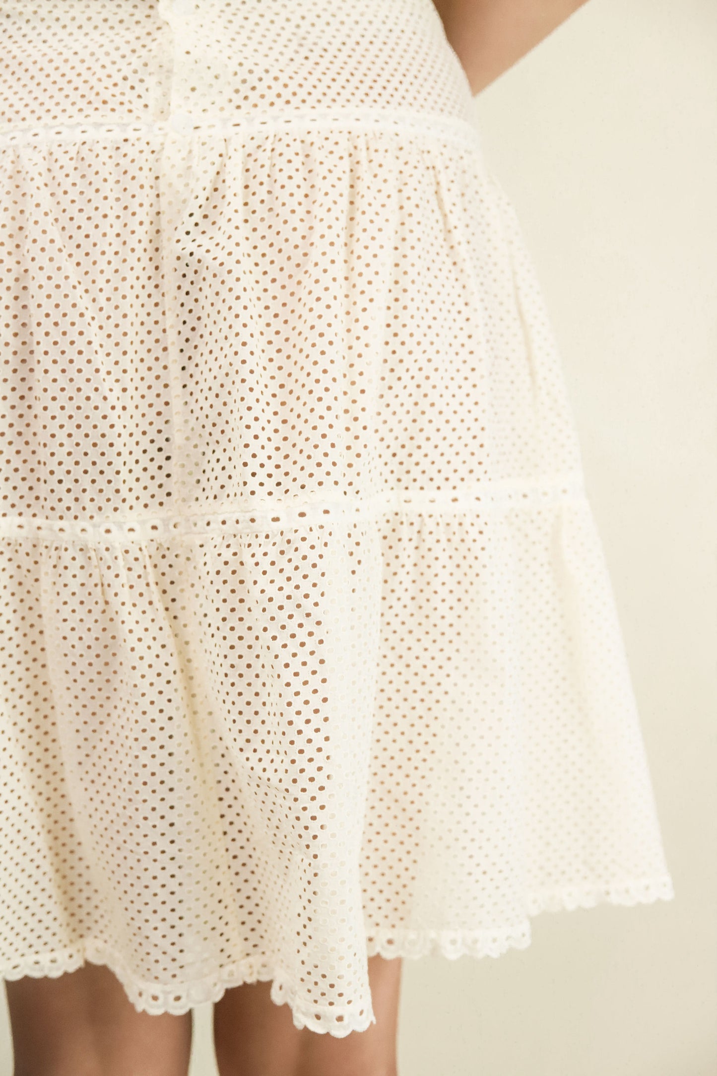 Courreges c. 1980's White Eyelet Skirt & Top Set - The Kit Vintage