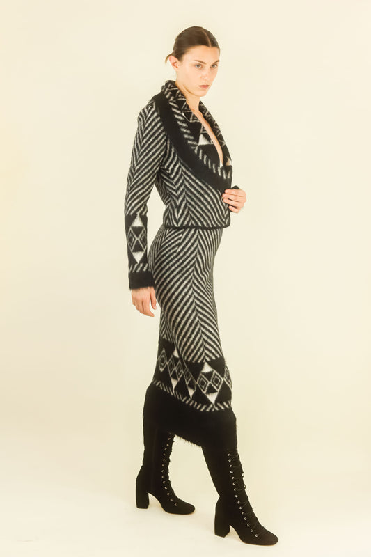 John Galliano Mohair Print Skirt Suit Documented F/W '99 - The Kit Vintage