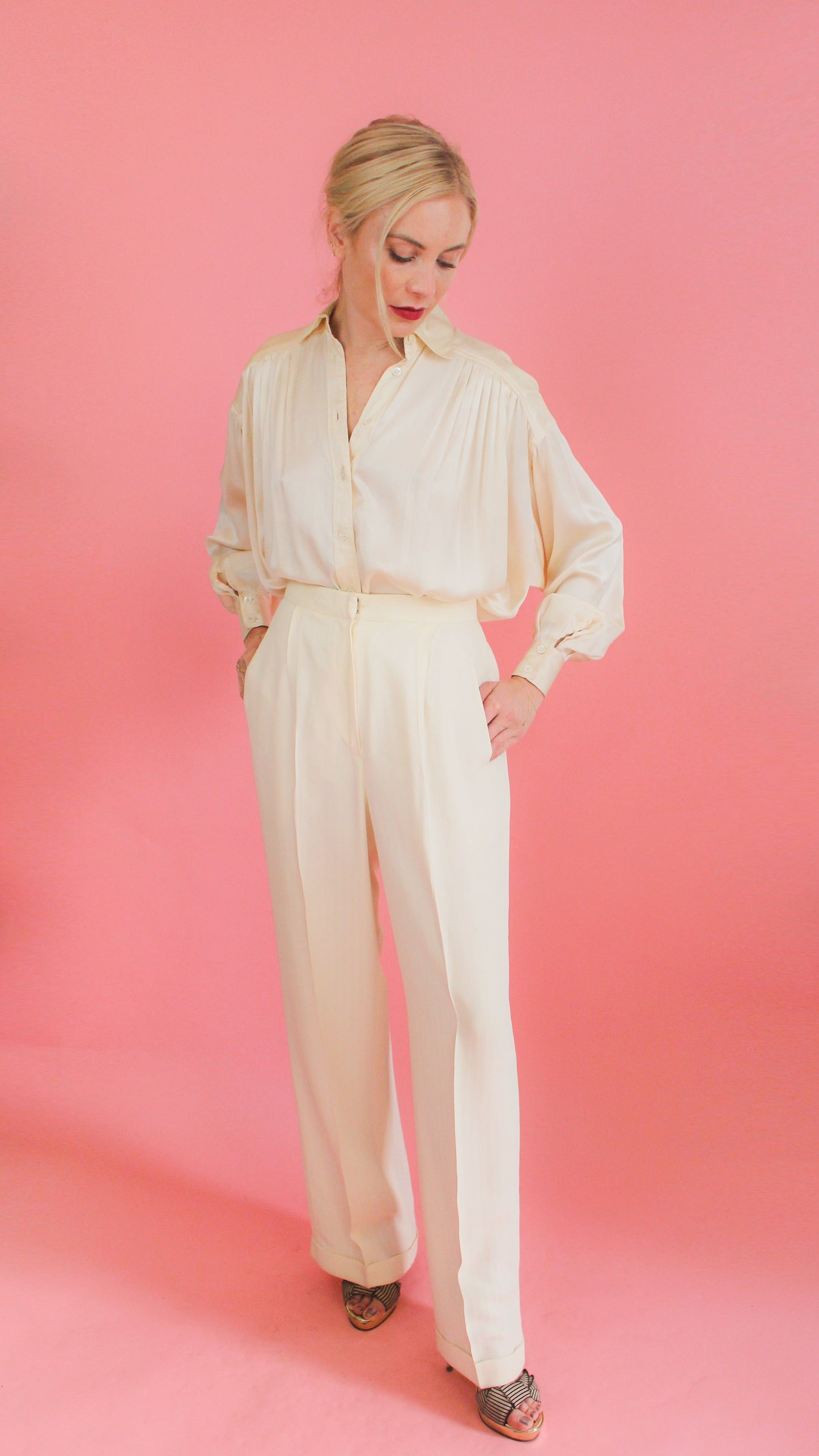 White High Waisted Trousers - The Kit Vintage