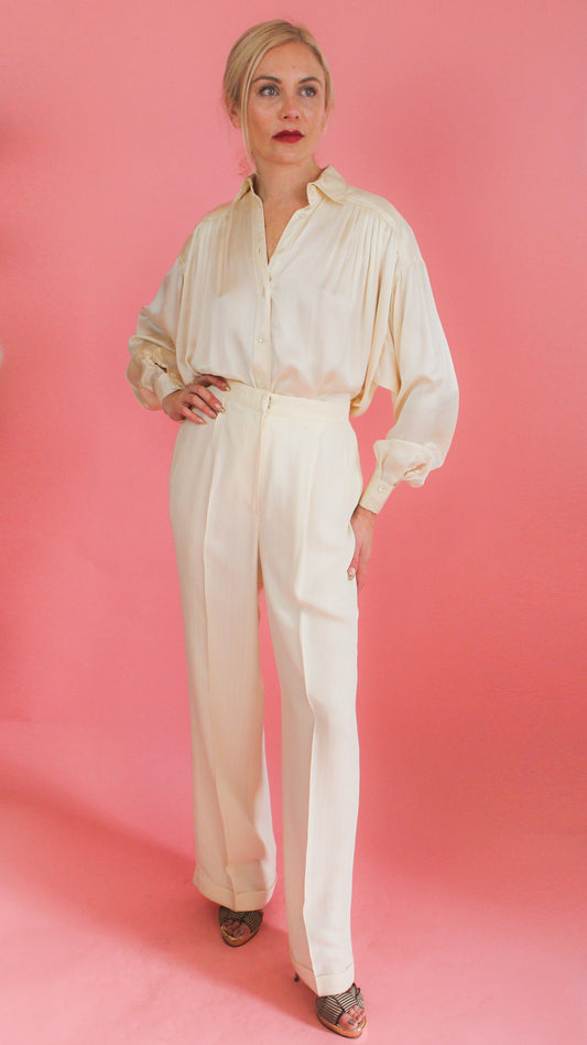 White High Waisted Trousers - The Kit Vintage