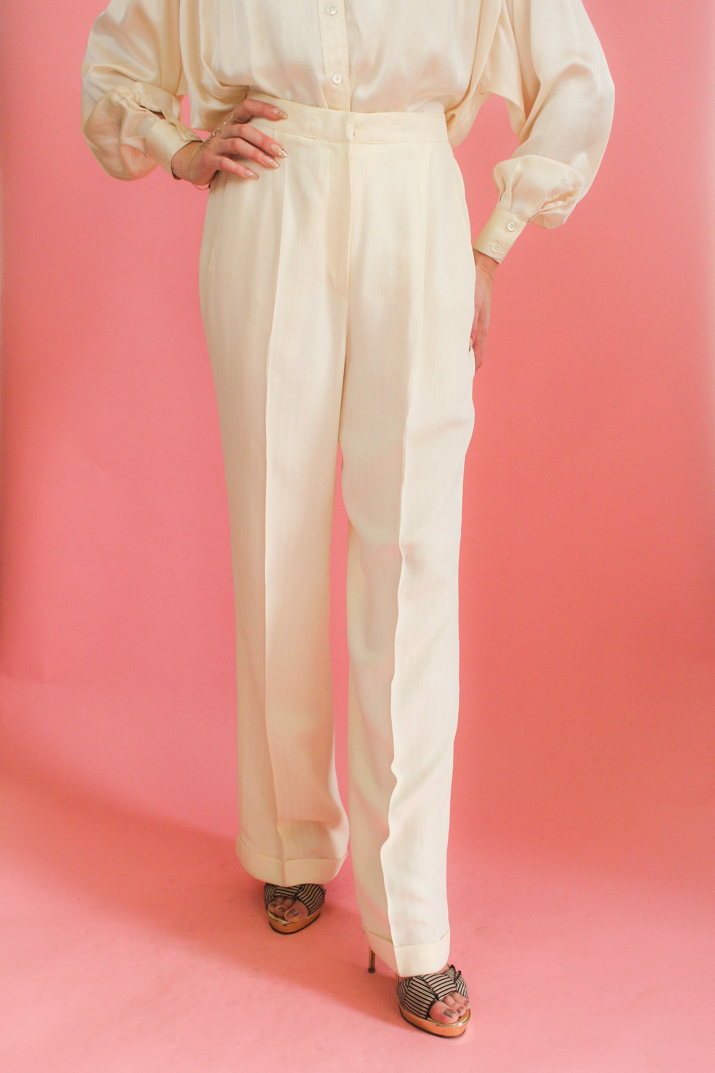 White High Waisted Trousers - The Kit Vintage