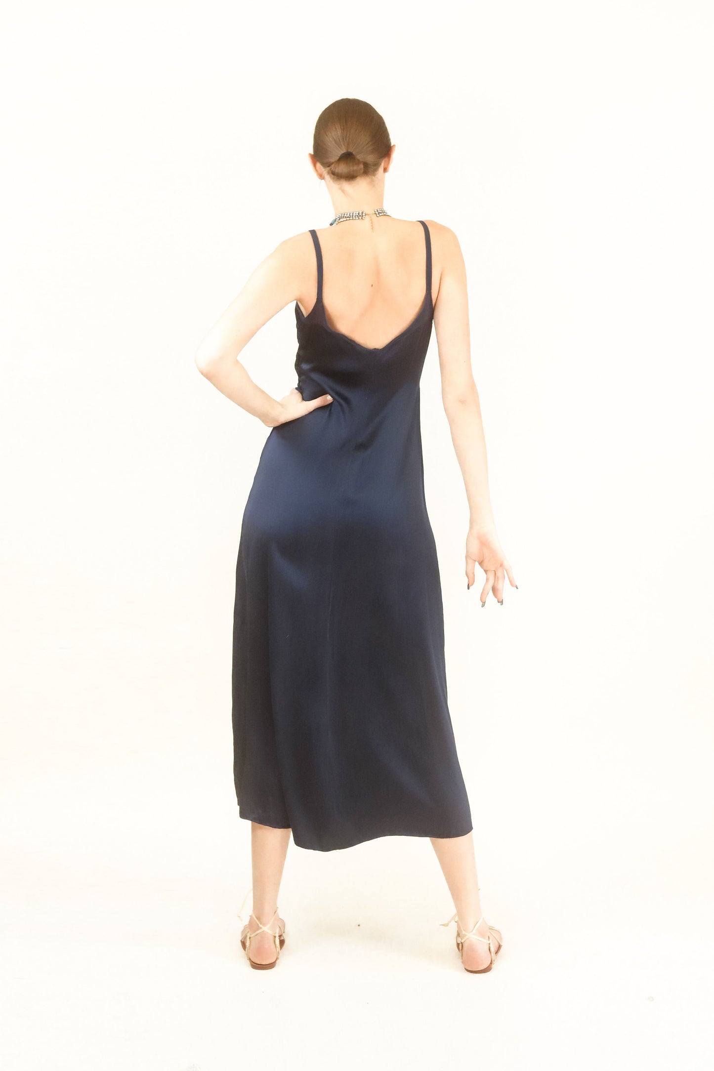 Navy Satin Slip Dress - The Kit Vintage