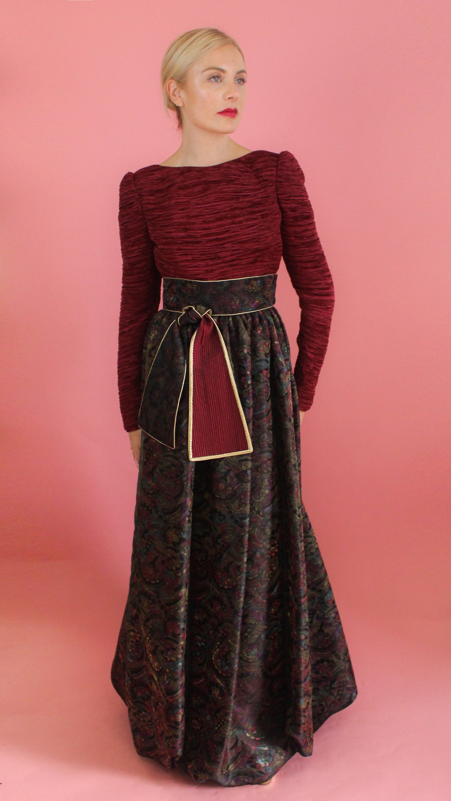 Mary McFadden Couture Belted Jacquard Print Gown - The Kit Vintage