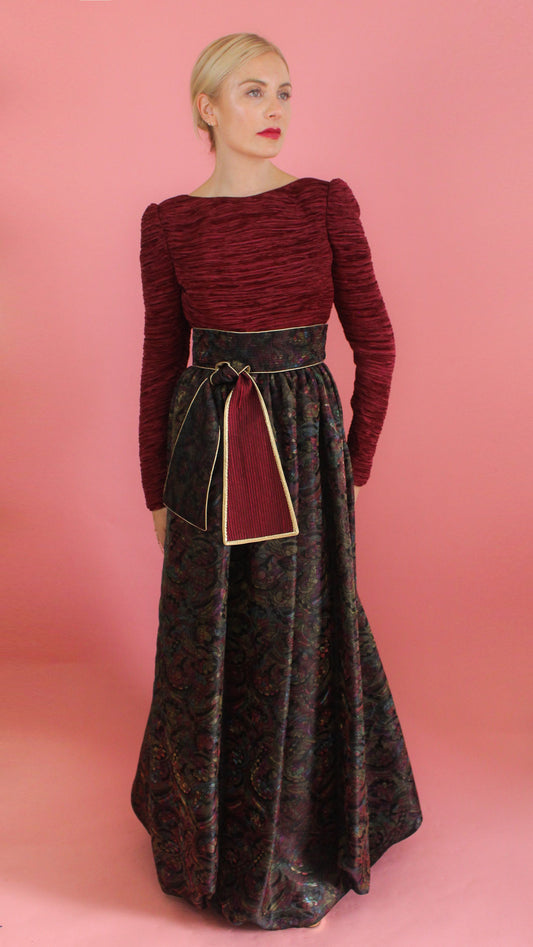 Mary McFadden Couture Belted Jacquard Print Gown - The Kit Vintage