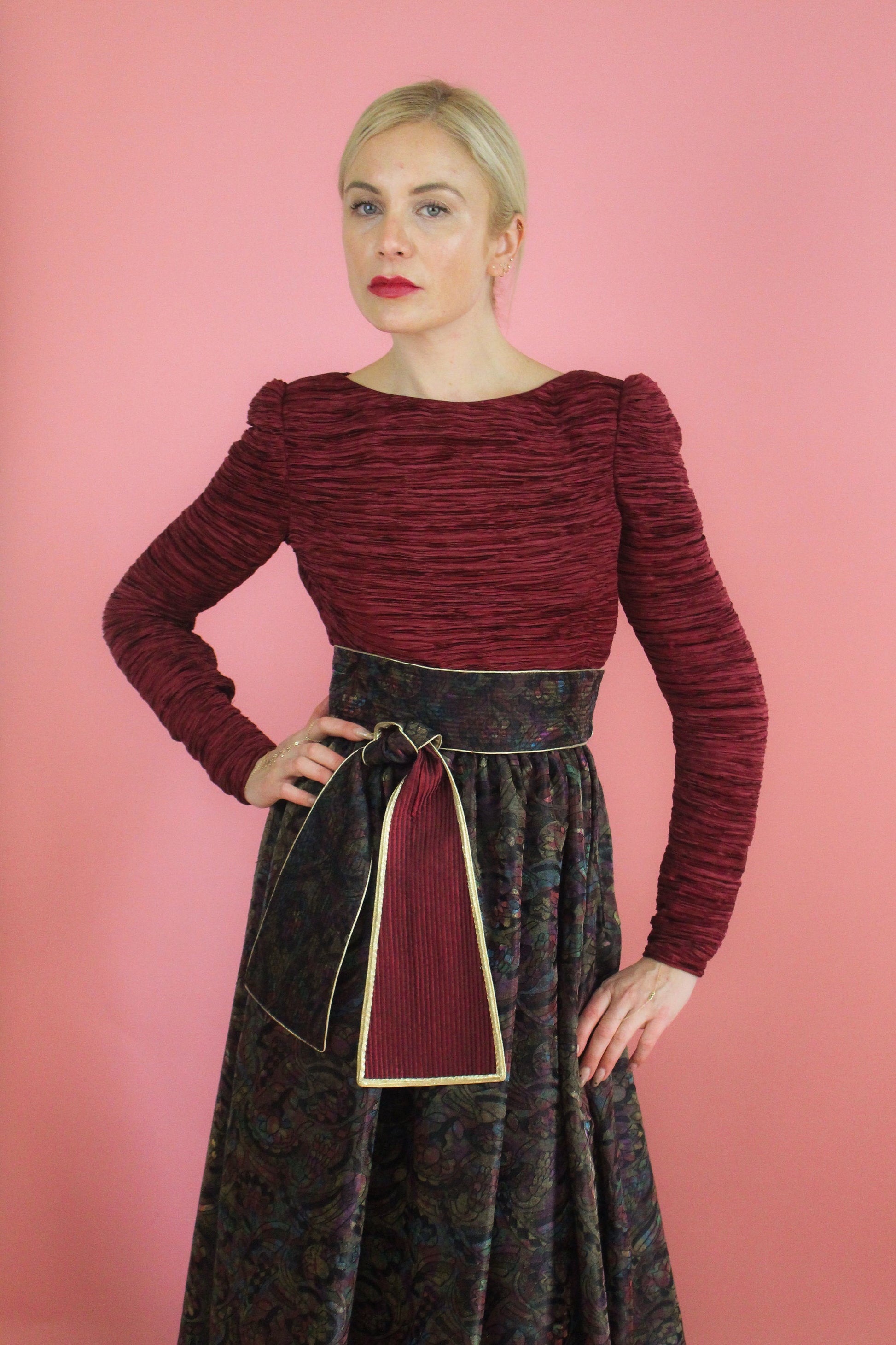 Mary McFadden Couture Belted Jacquard Print Gown - The Kit Vintage