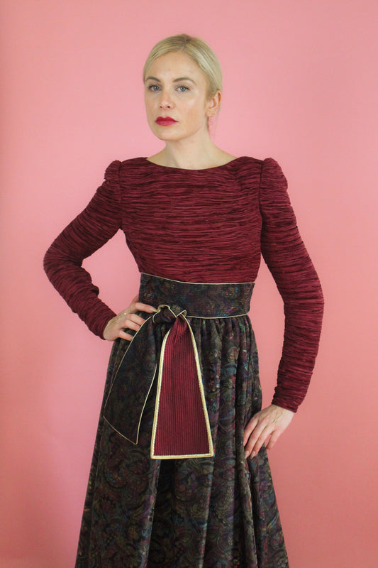 Mary McFadden Couture Belted Jacquard Print Gown - The Kit Vintage