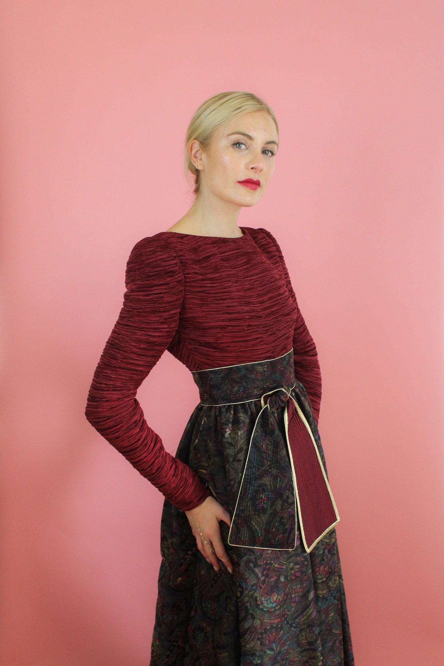 Mary McFadden Couture Belted Jacquard Print Gown - The Kit Vintage
