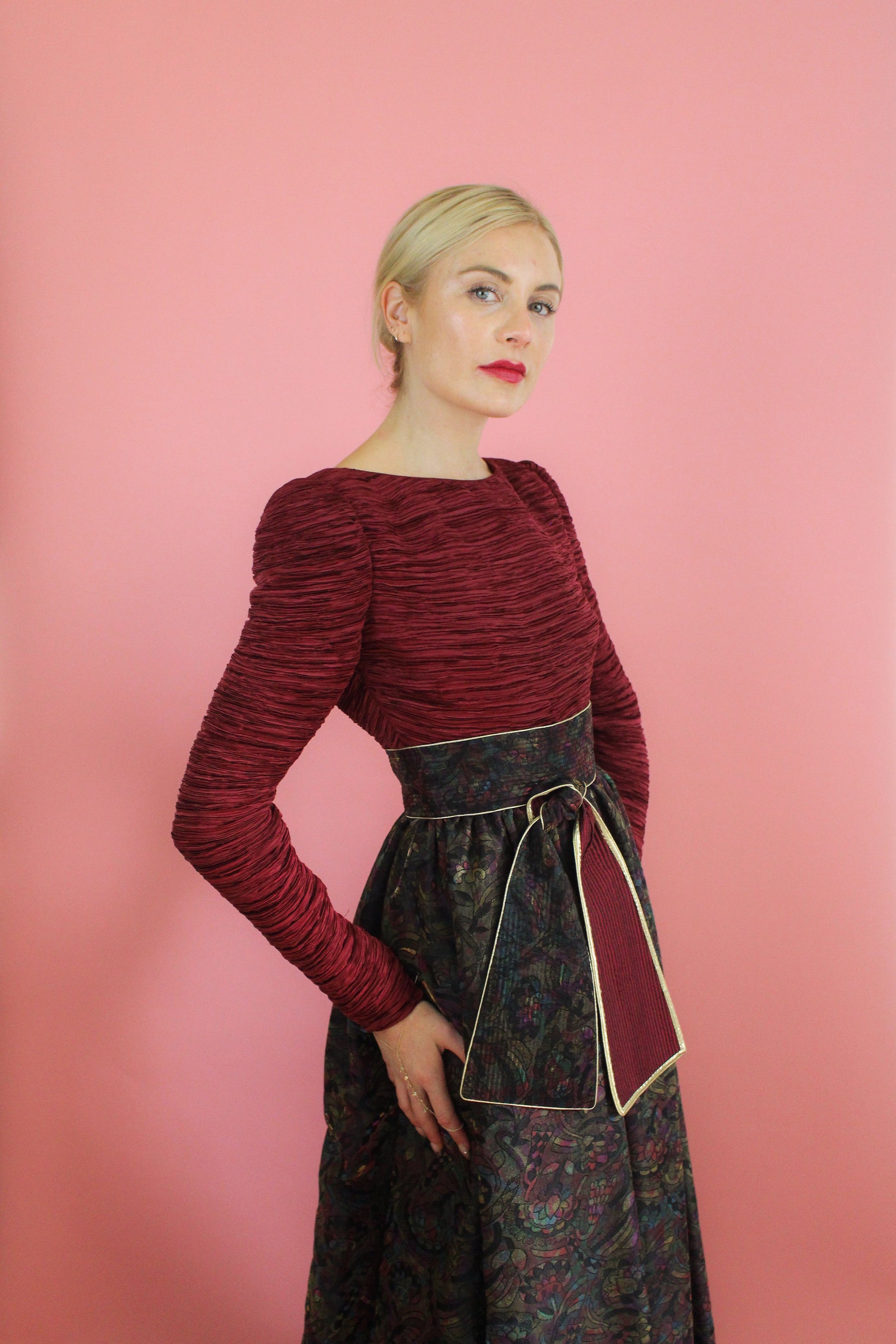 Mary McFadden Couture Belted Jacquard Print Gown - The Kit Vintage