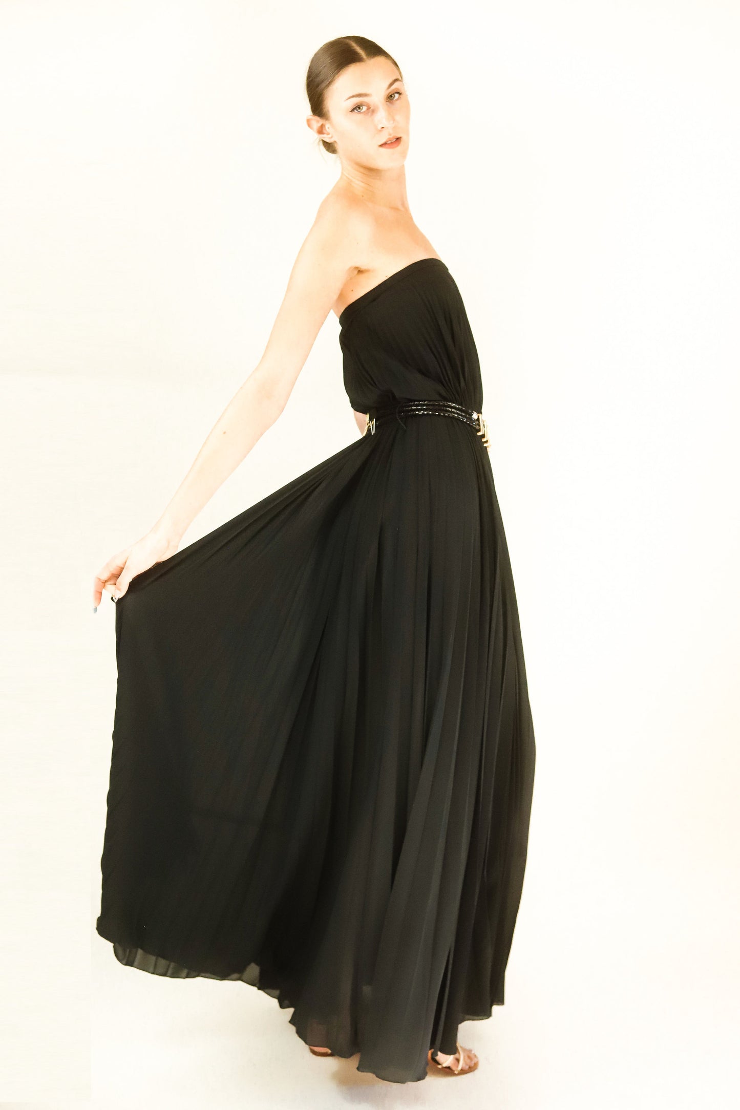 Albert Capraro Strapless Pleated Gown