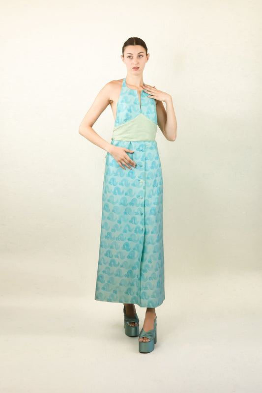 Courreges c. 1970's/80's Blue Swirl Halter Dress - The Kit Vintage