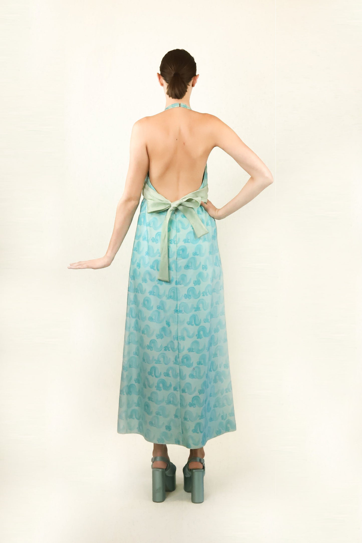 Courreges c. 1970's/80's Blue Swirl Halter Dress - The Kit Vintage