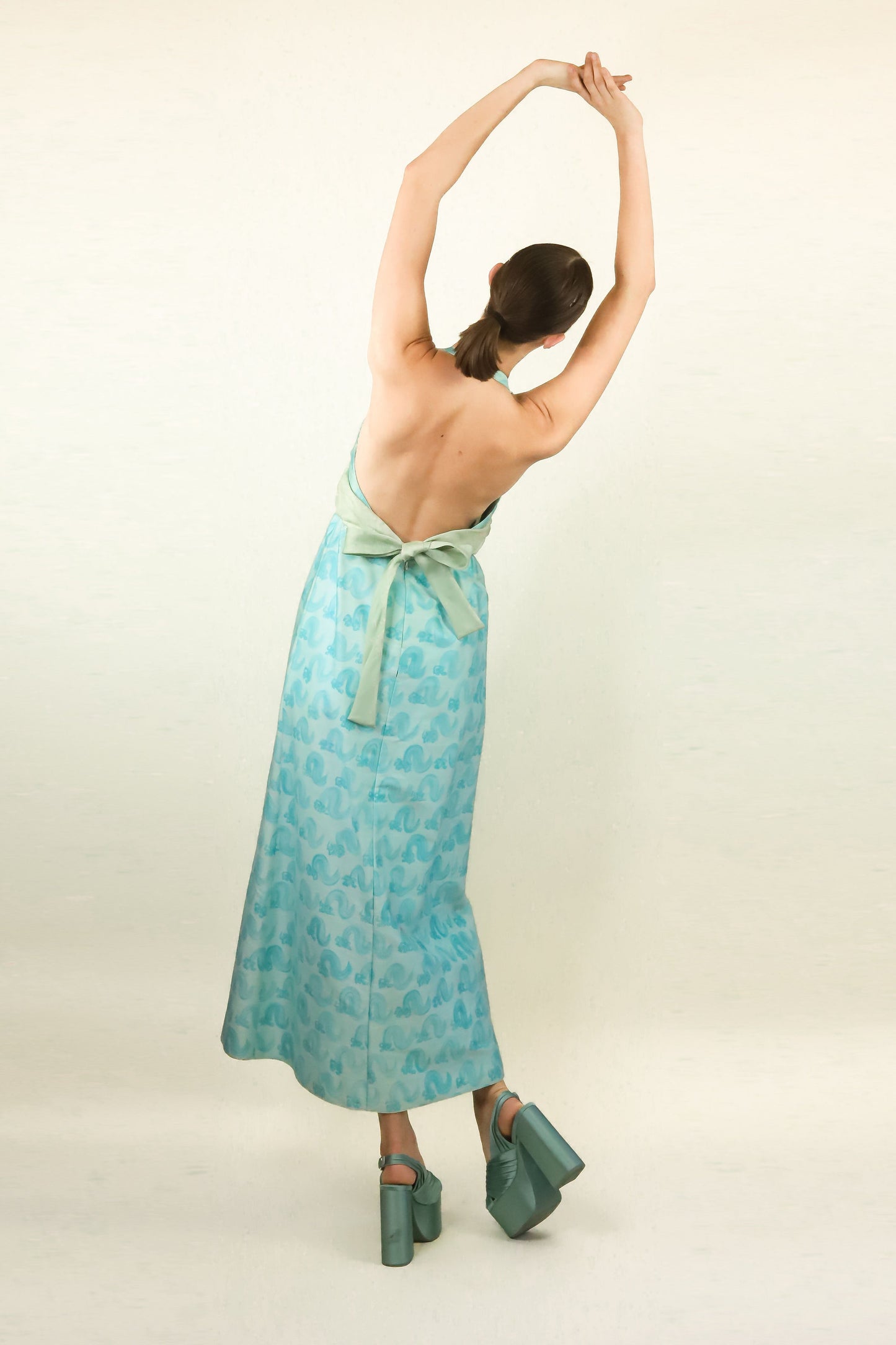 Courreges c. 1970's/80's Blue Swirl Halter Dress - The Kit Vintage