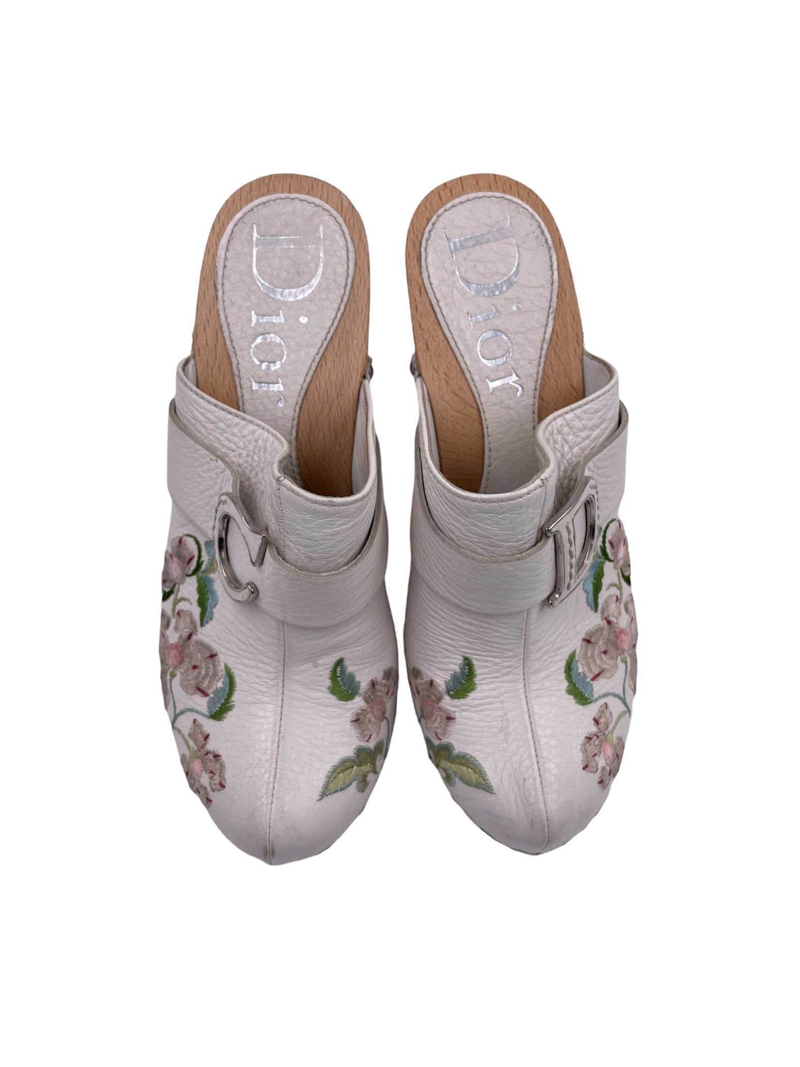 Dior White Embroidered Clogs - The Kit Vintage