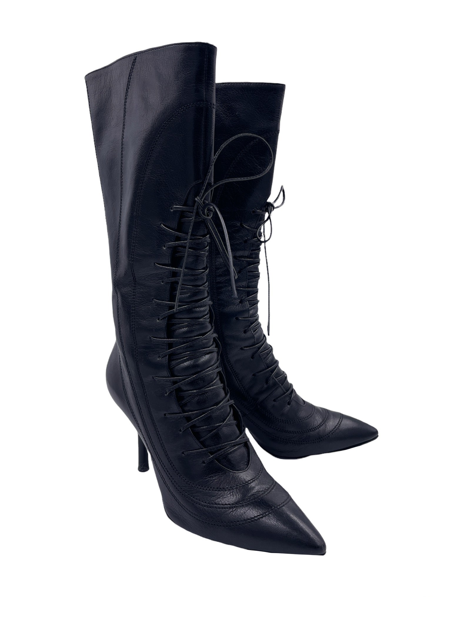 Sergio Rossi Leather Lace Up Heel Boots - The Kit Vintage